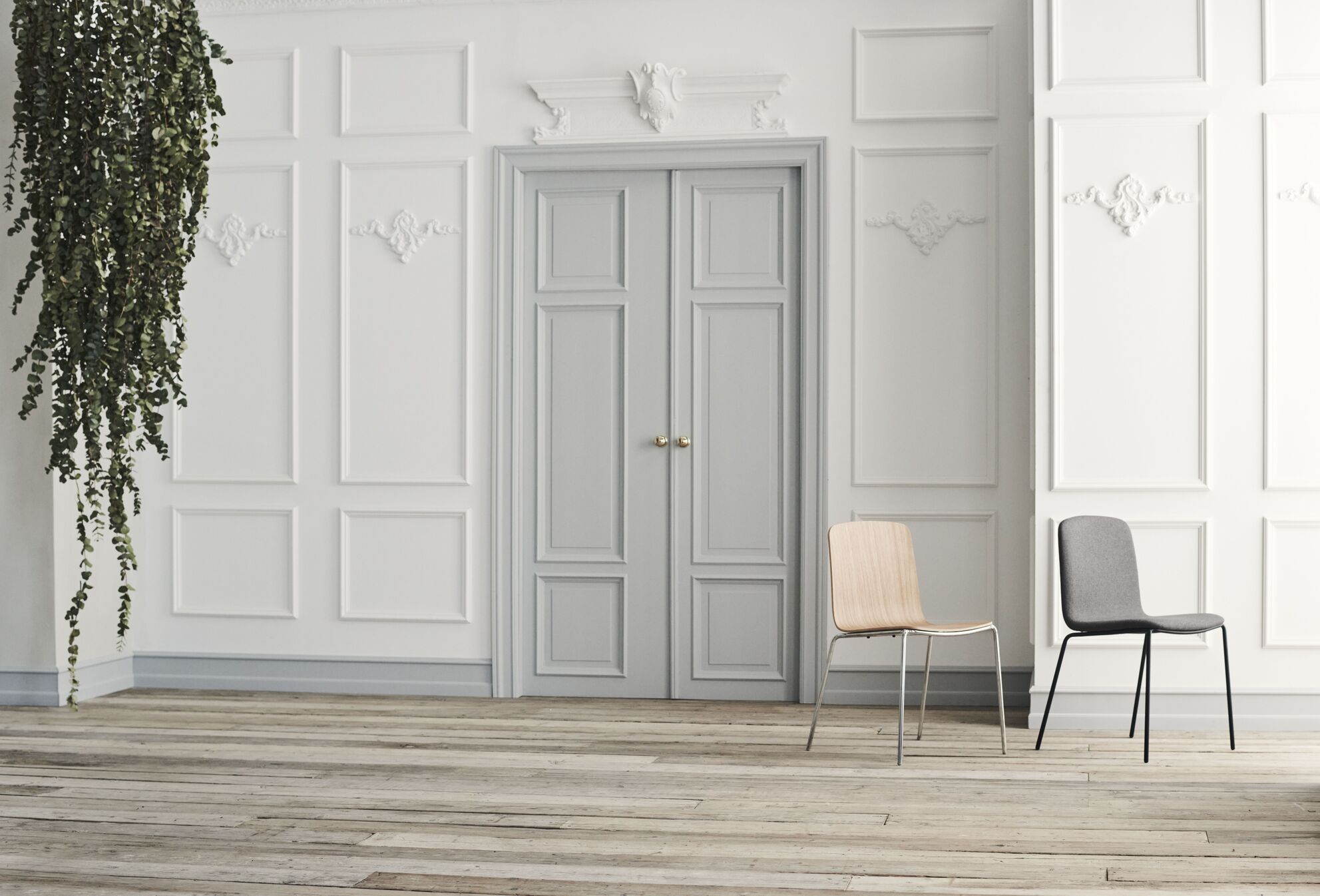 Stolička PALM orechová dyha s čiernym podstavcom