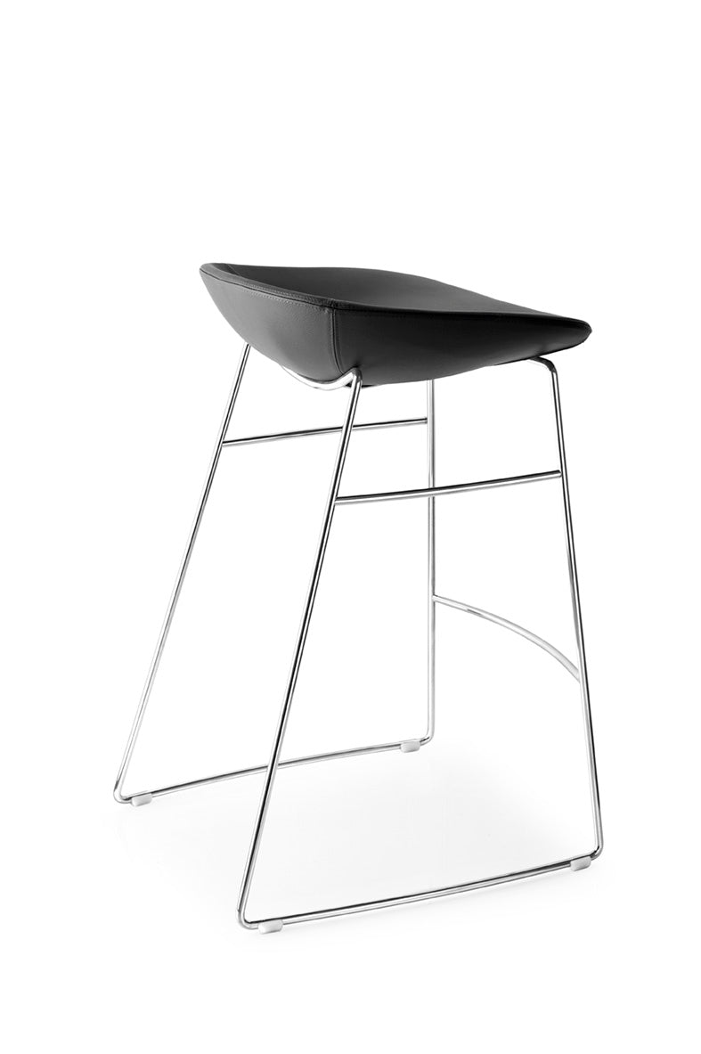 Upholstered bar stool PALM with a chrome base