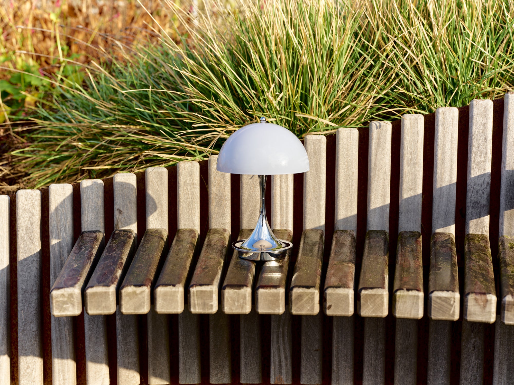 Portable Lamp PANTHELLA 250 Beige Opal with Chrome Base