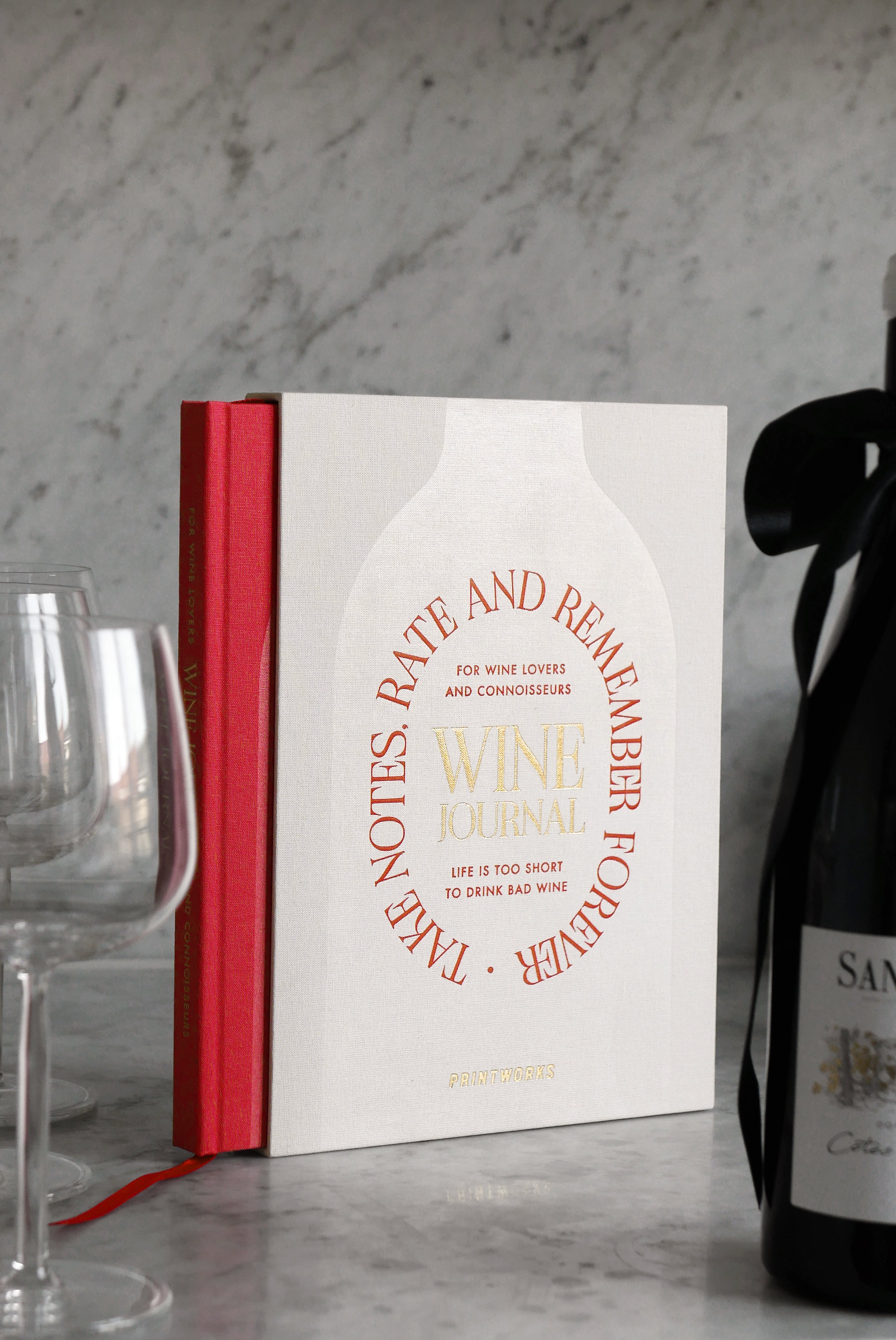 Wine Tasting Journal beige with red
