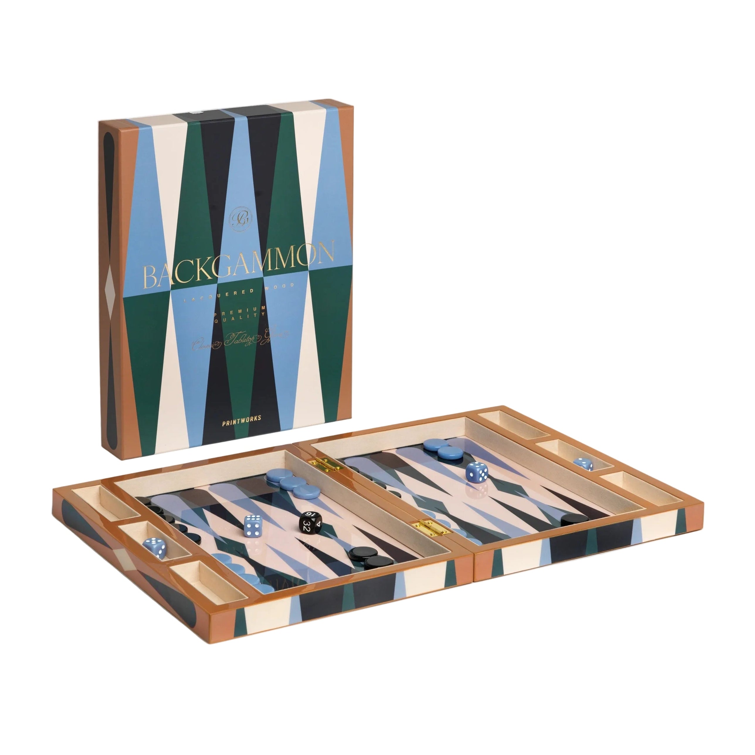 LACQUERED BACKGAMMON Set in Brown with Blue