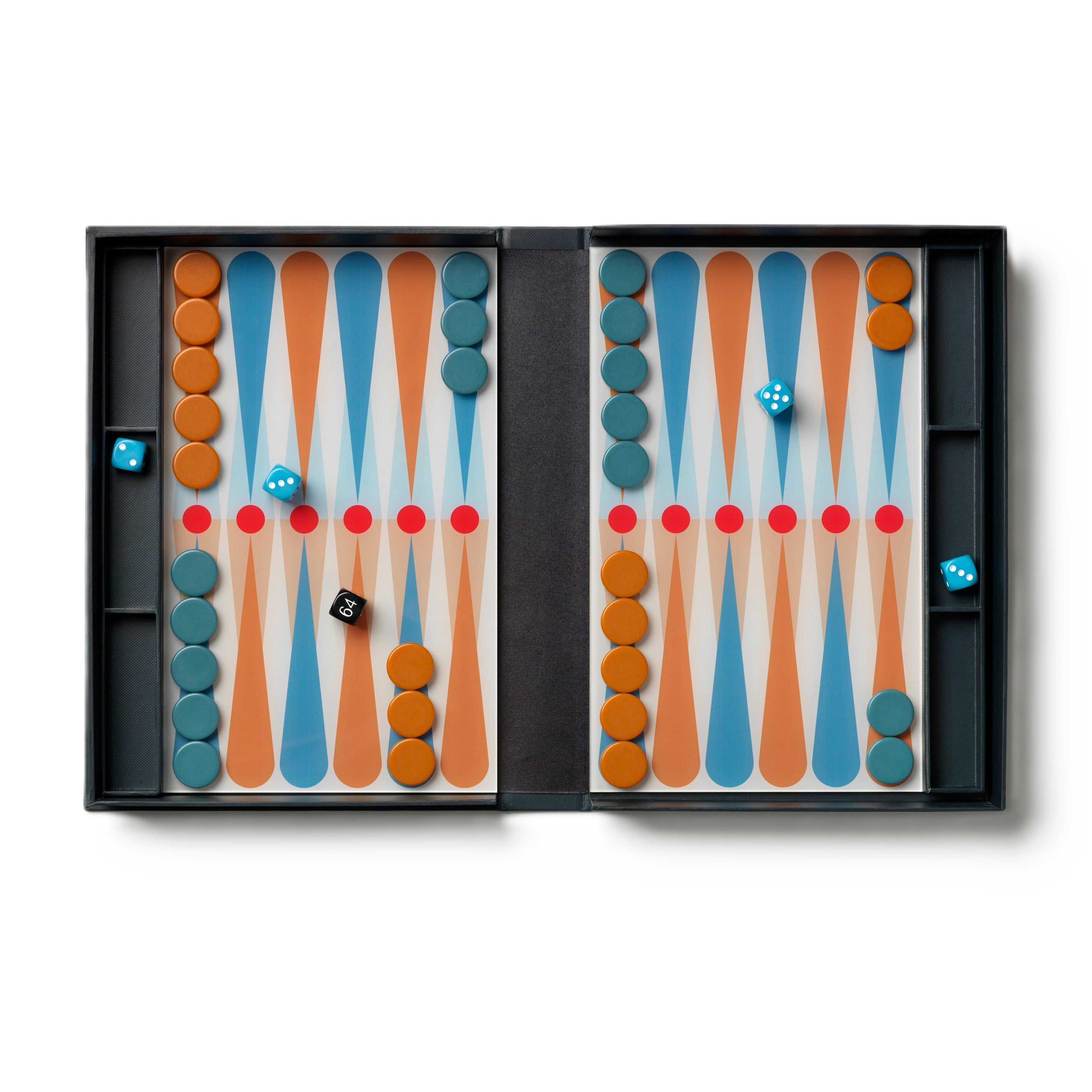 Súprava na hru v backgammon ART OF BACKGAMMON šedá s modrou a oranžovou