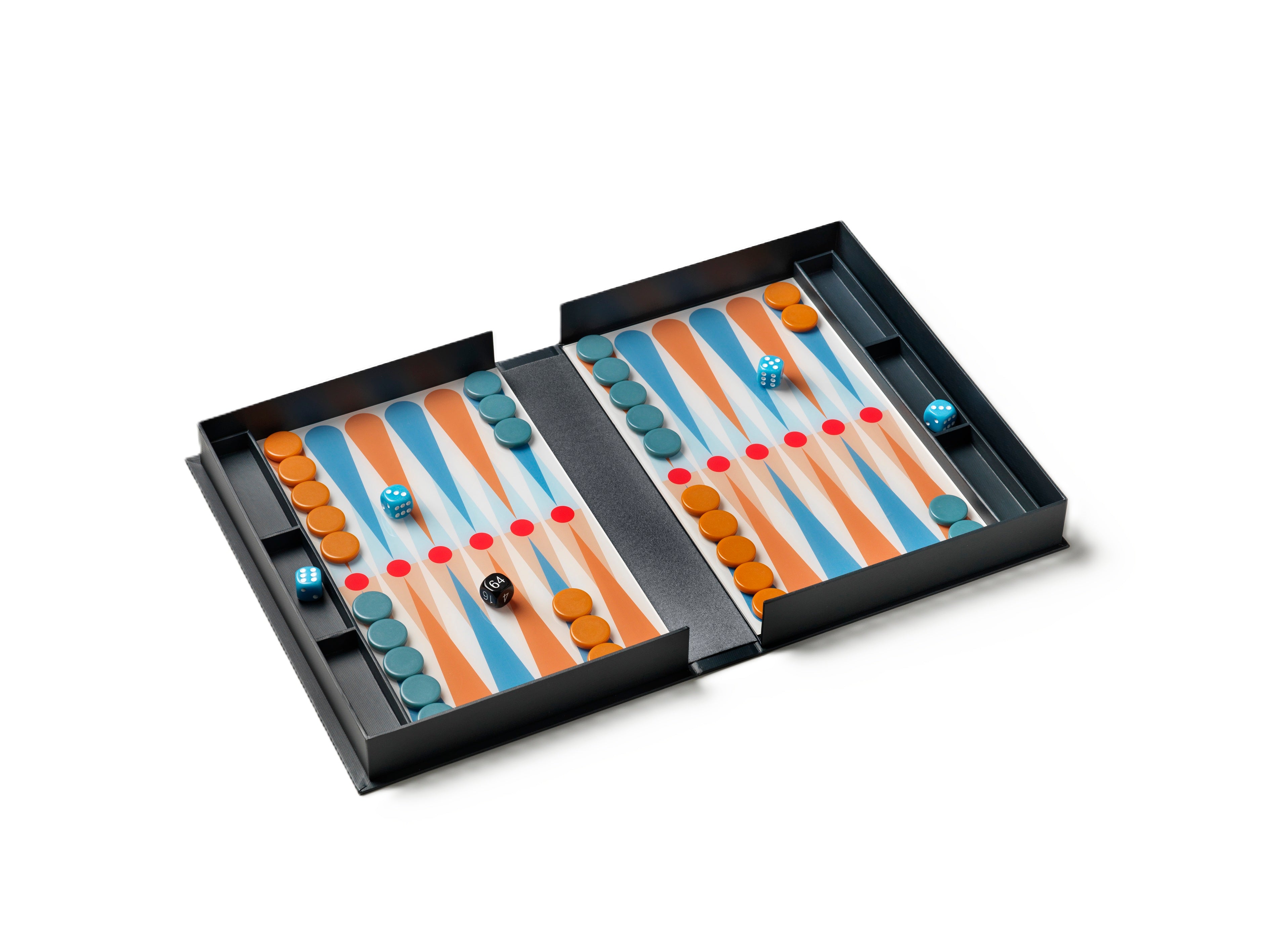 Súprava na hru v backgammon ART OF BACKGAMMON šedá s modrou a oranžovou