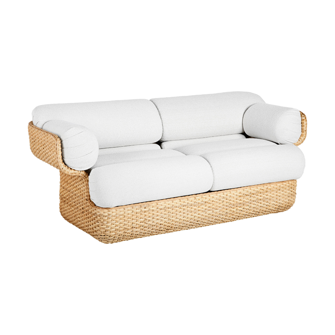 2-seater BASKET sofa in white with rattan