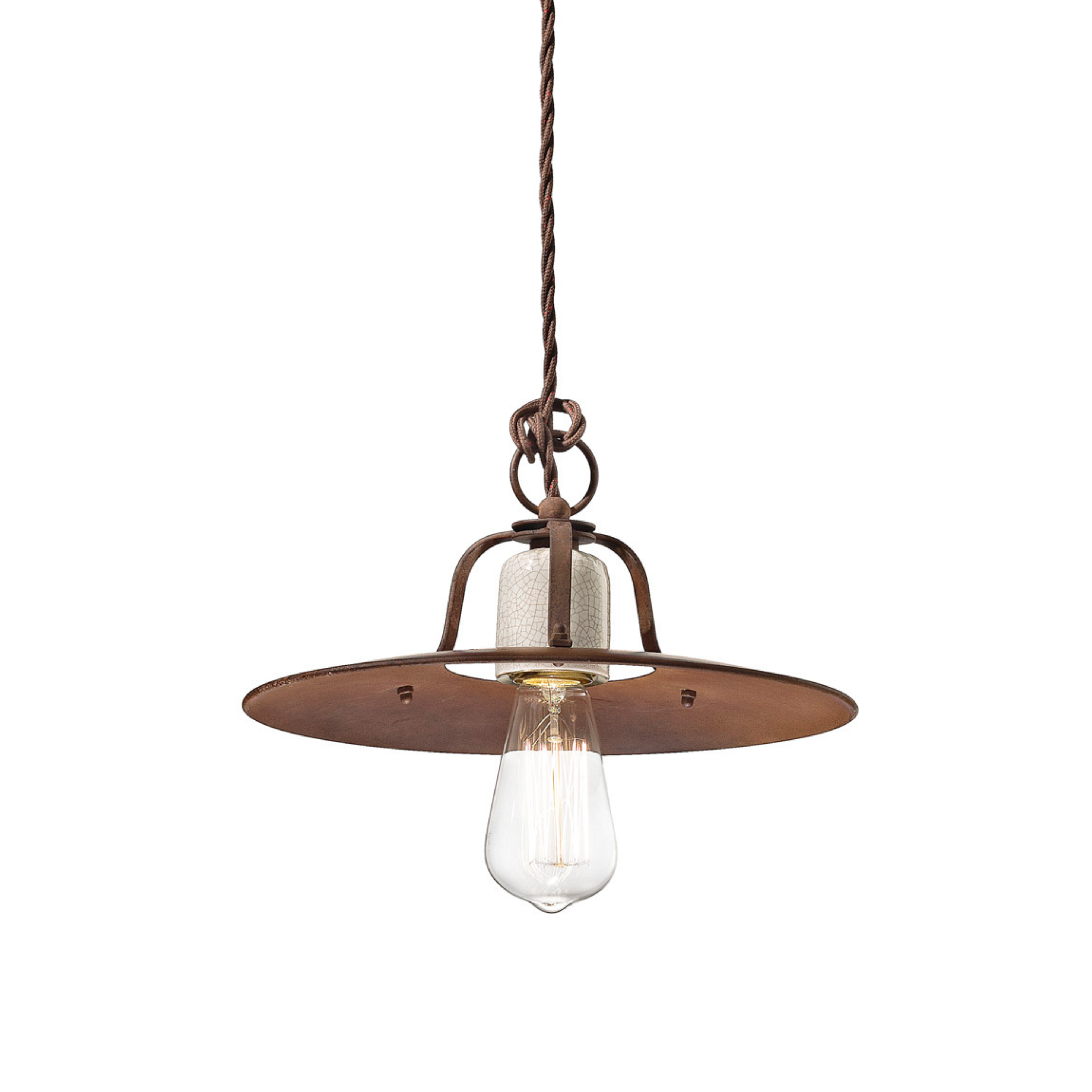 GRUNGE rust-colored ceramic and iron pendant lamp with a cream Craquelé effect