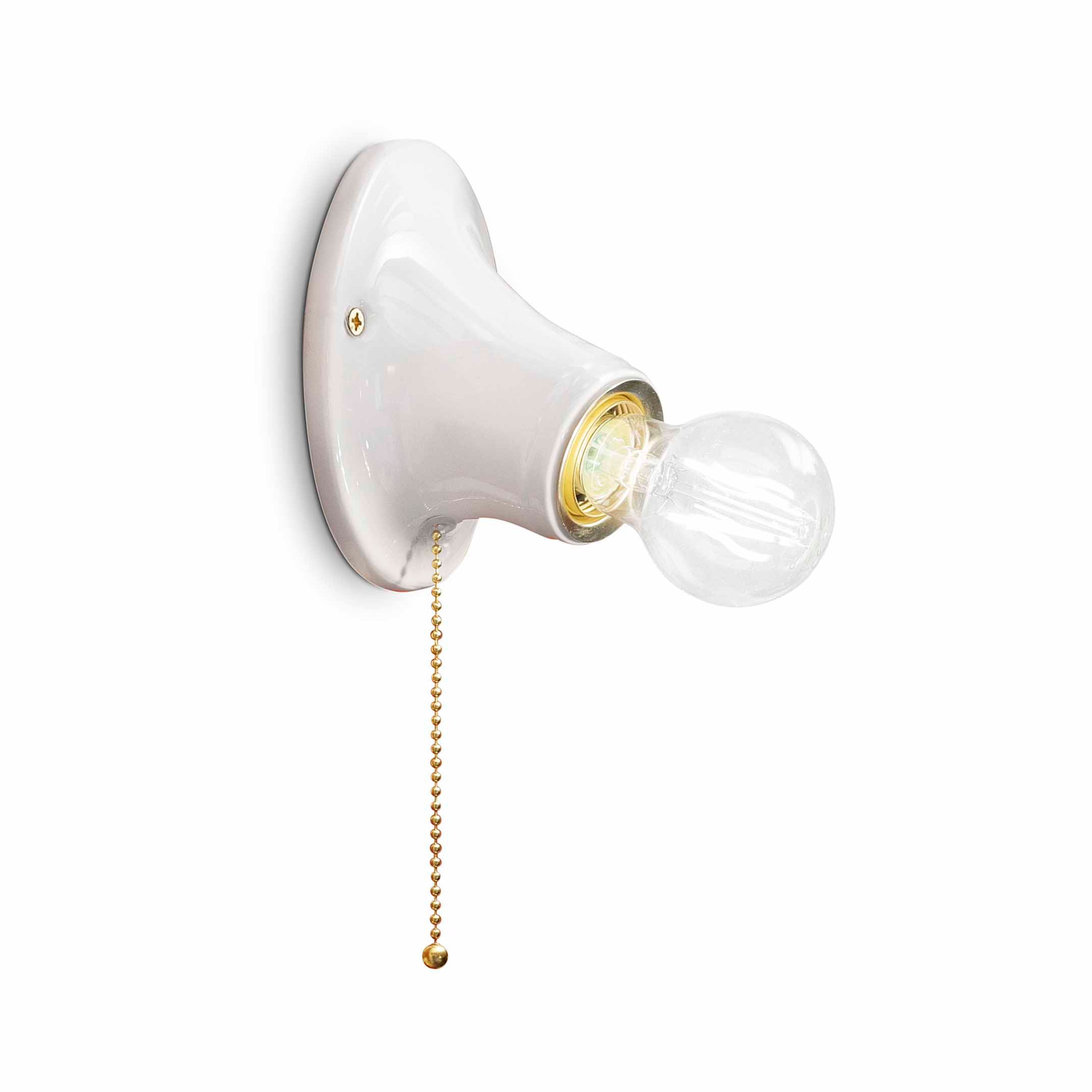 Biely keramický nástenný svietidlo TRIESTE so zlatým vypínačom