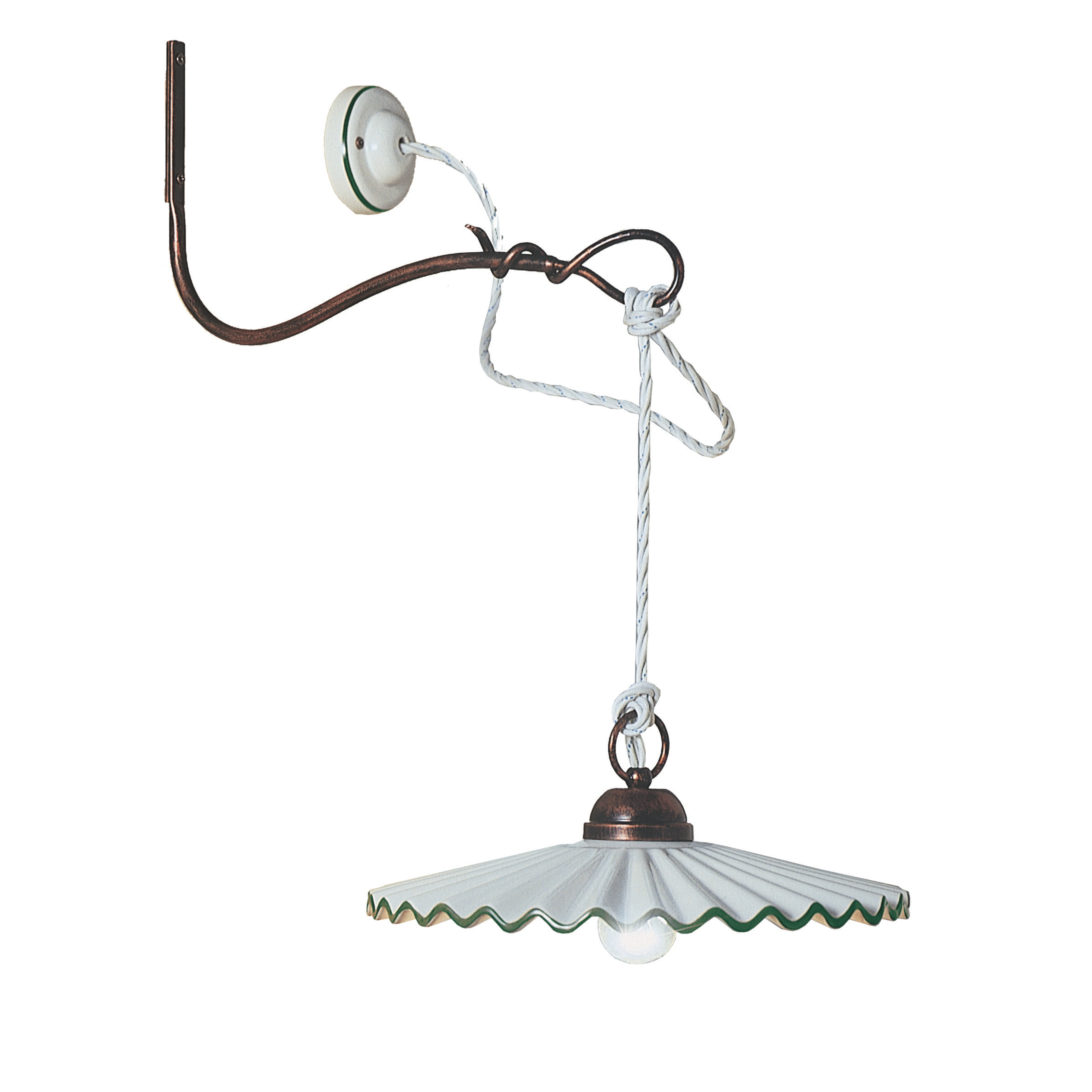 Nástenná lampa s ramenom keramická L’AQUILA biela so zelenou a antickou medenou