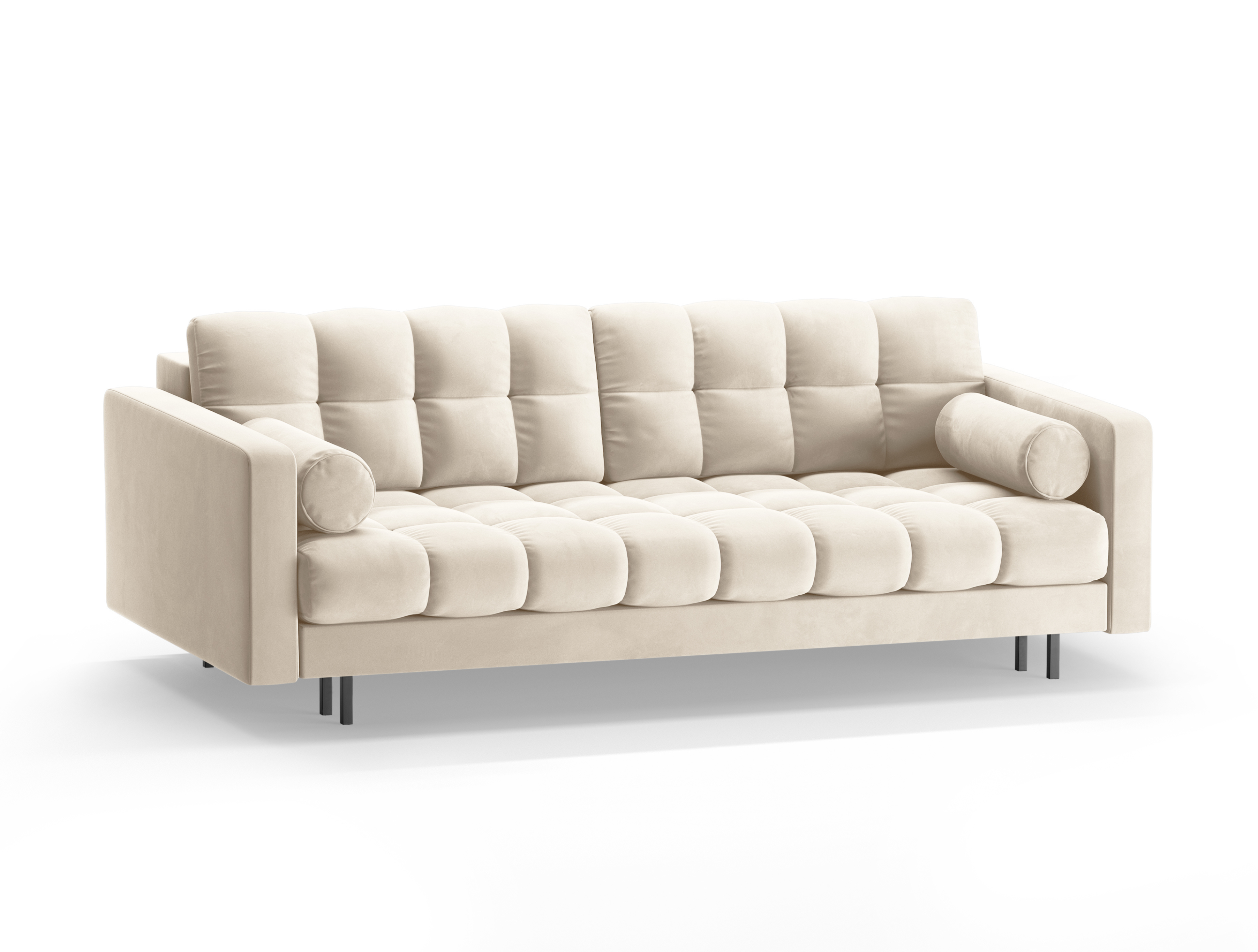 3-seater velvet sofa with sleeping function BALI light beige with black base