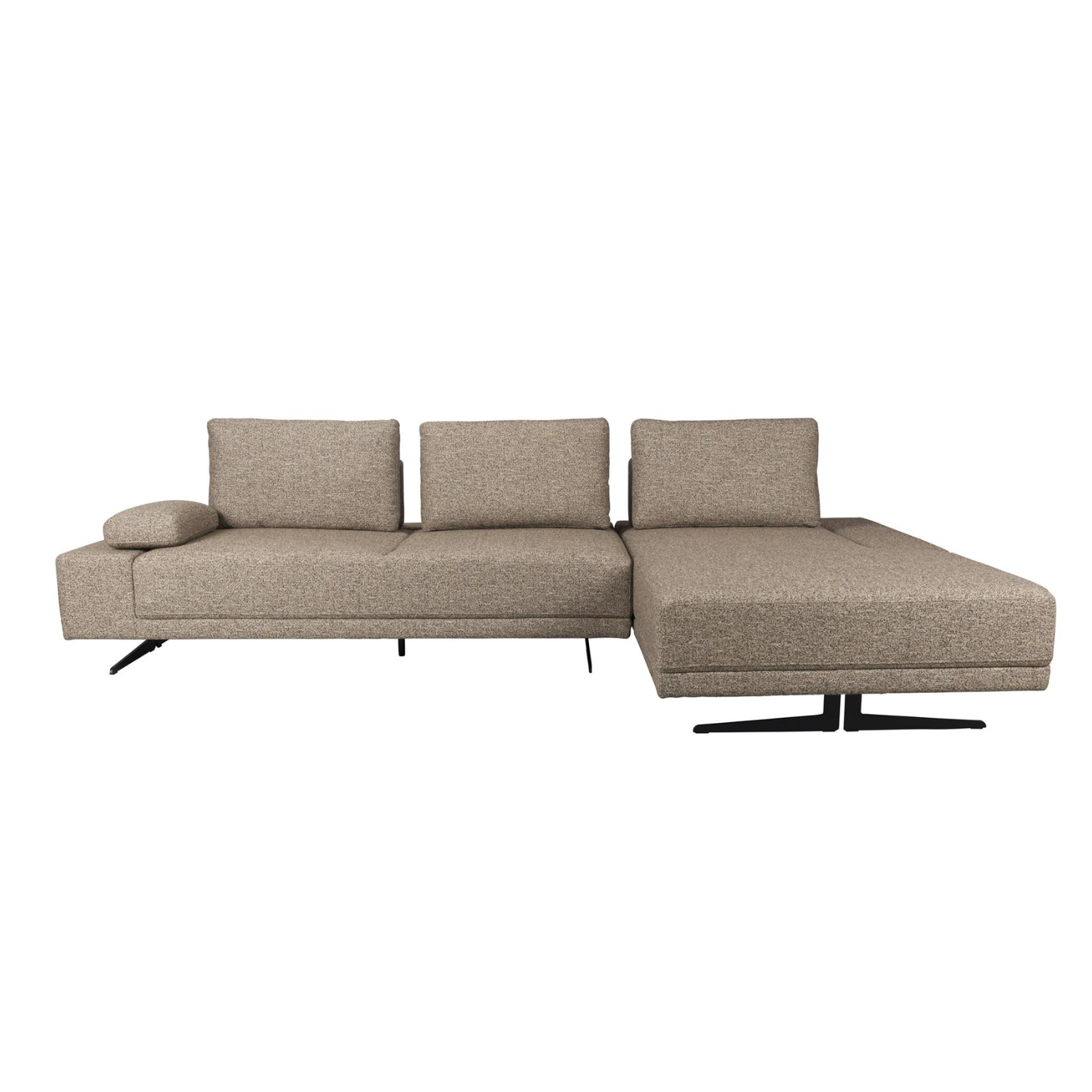 Pravostranný rohový gauč SHELLY tmavobéžový melír s čiernym podstavcom