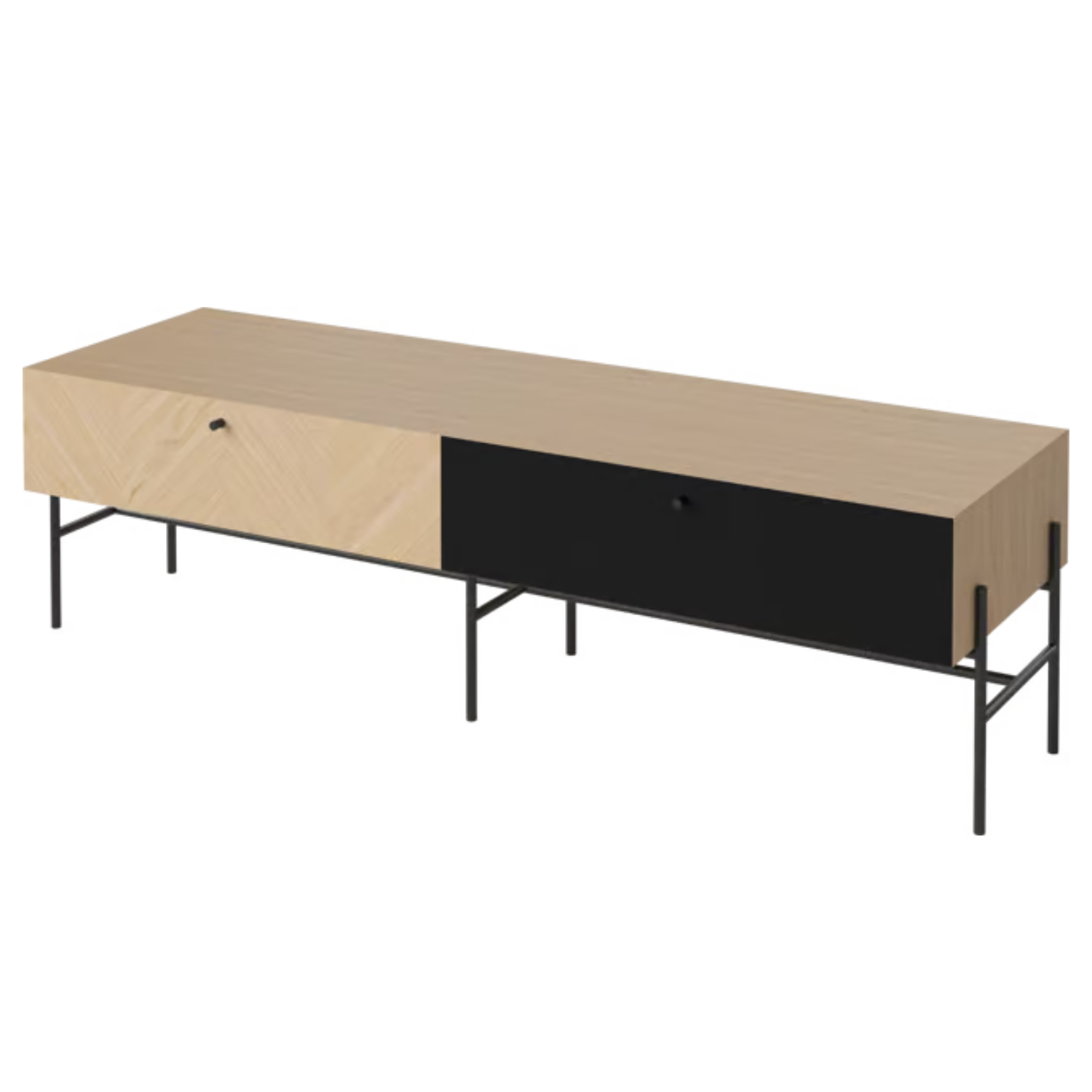 RTV skrinka LUXE bielené dubové drevo s čiernym podstavcom