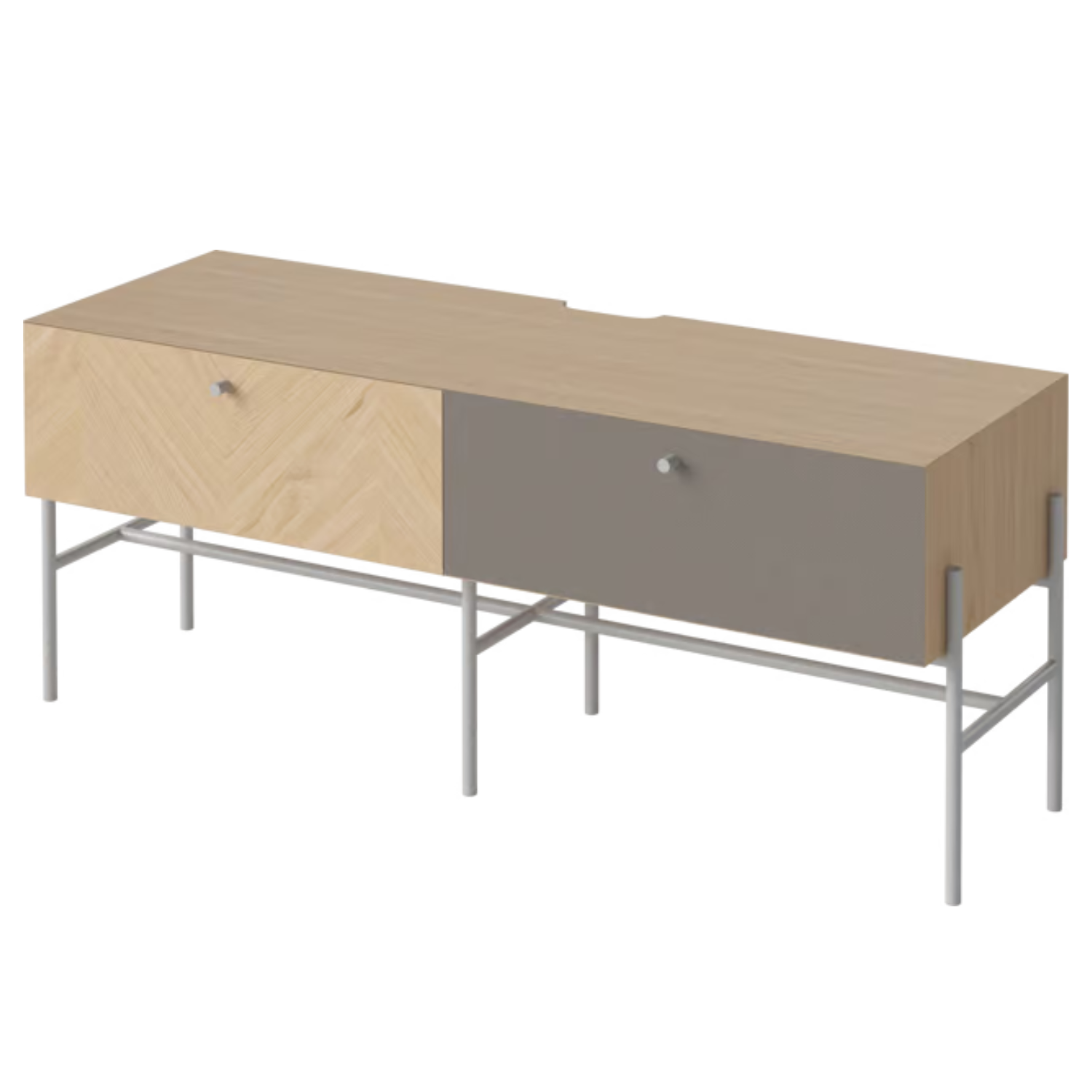 Skriňa s ozvučením LUXE bielené dubové drevo so sivým podstavcom