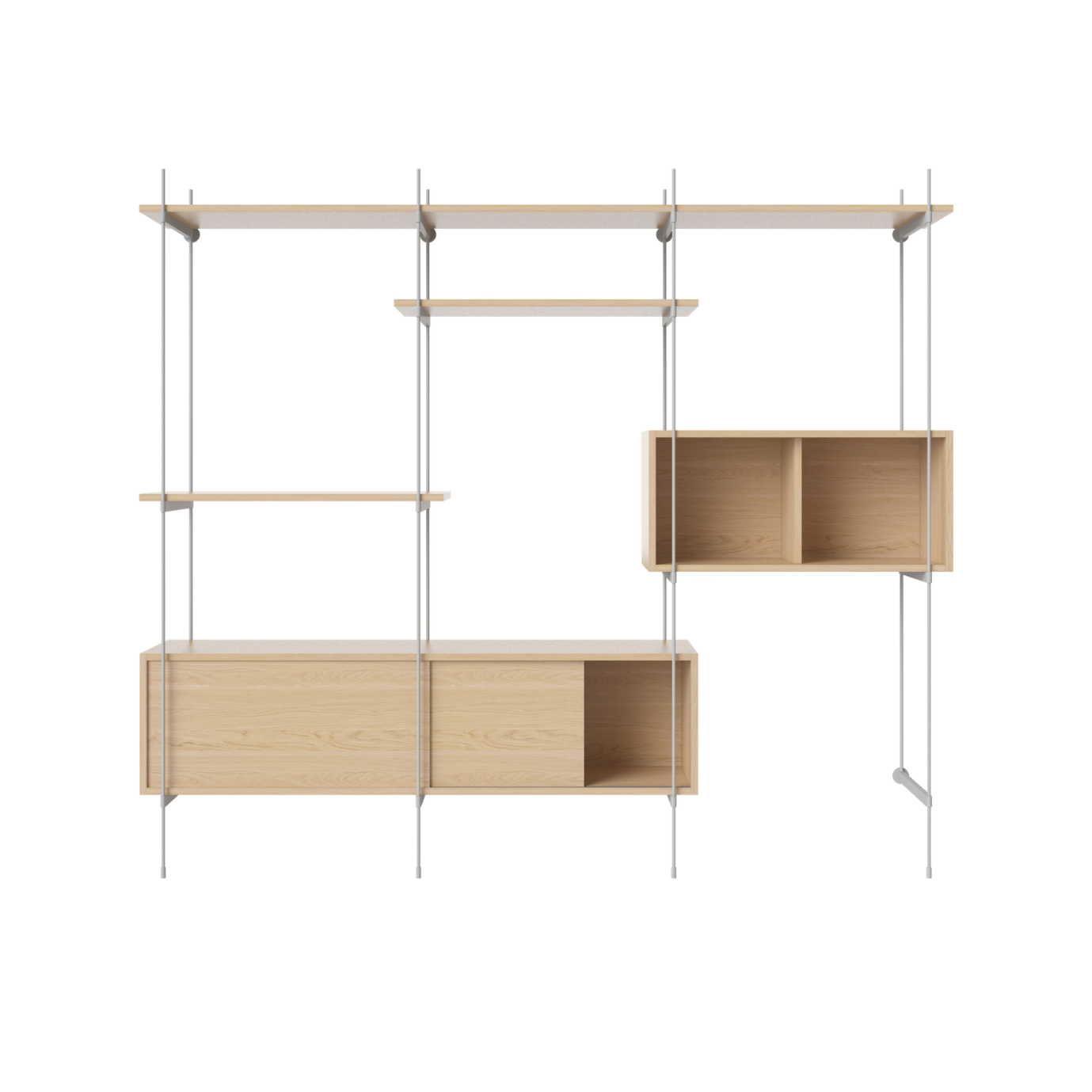 Regál so skrinkami ROD bielený dubový dyha so železnou konštrukciou