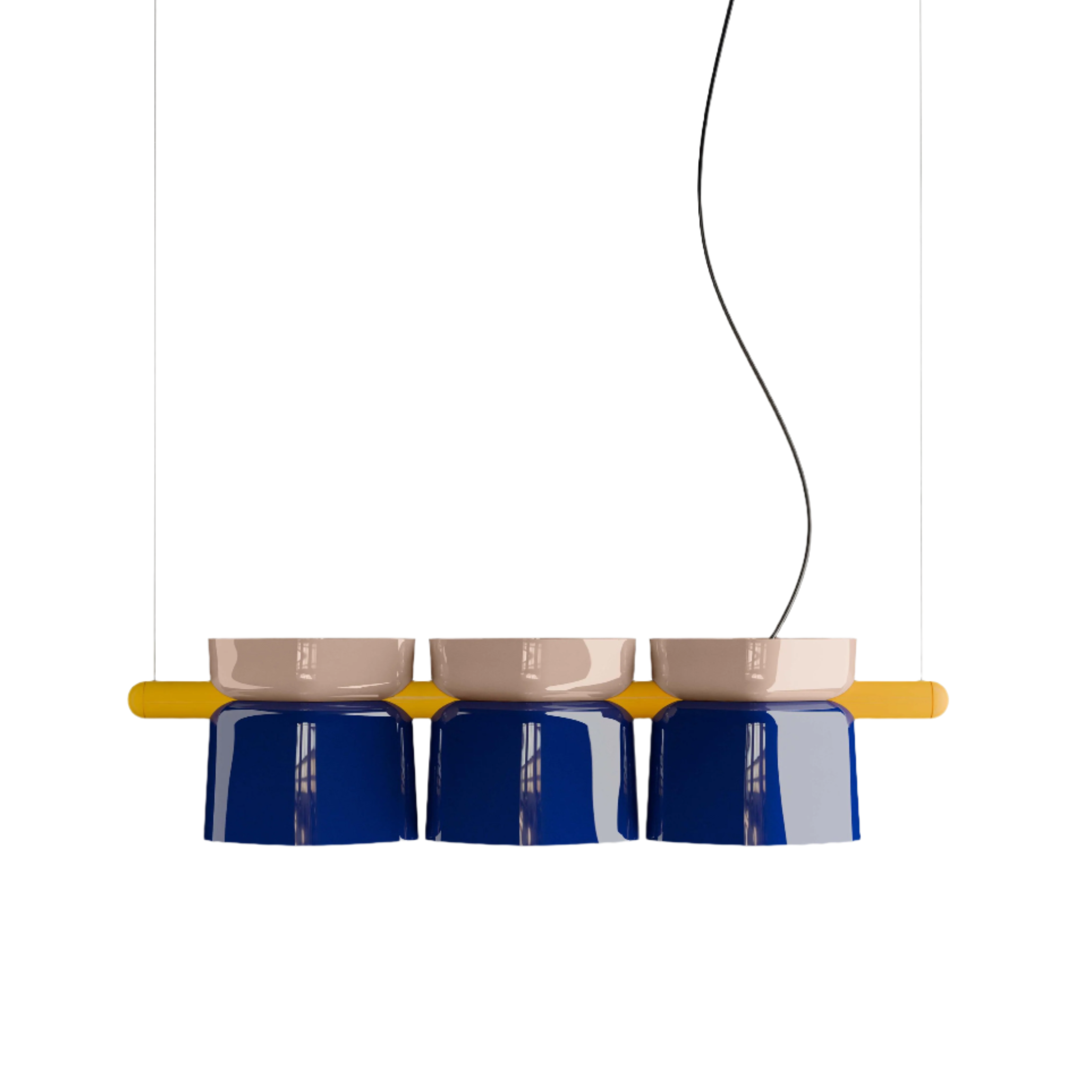Závesná keramická lampa YAKITORI kobaltová s béžovou a žltou