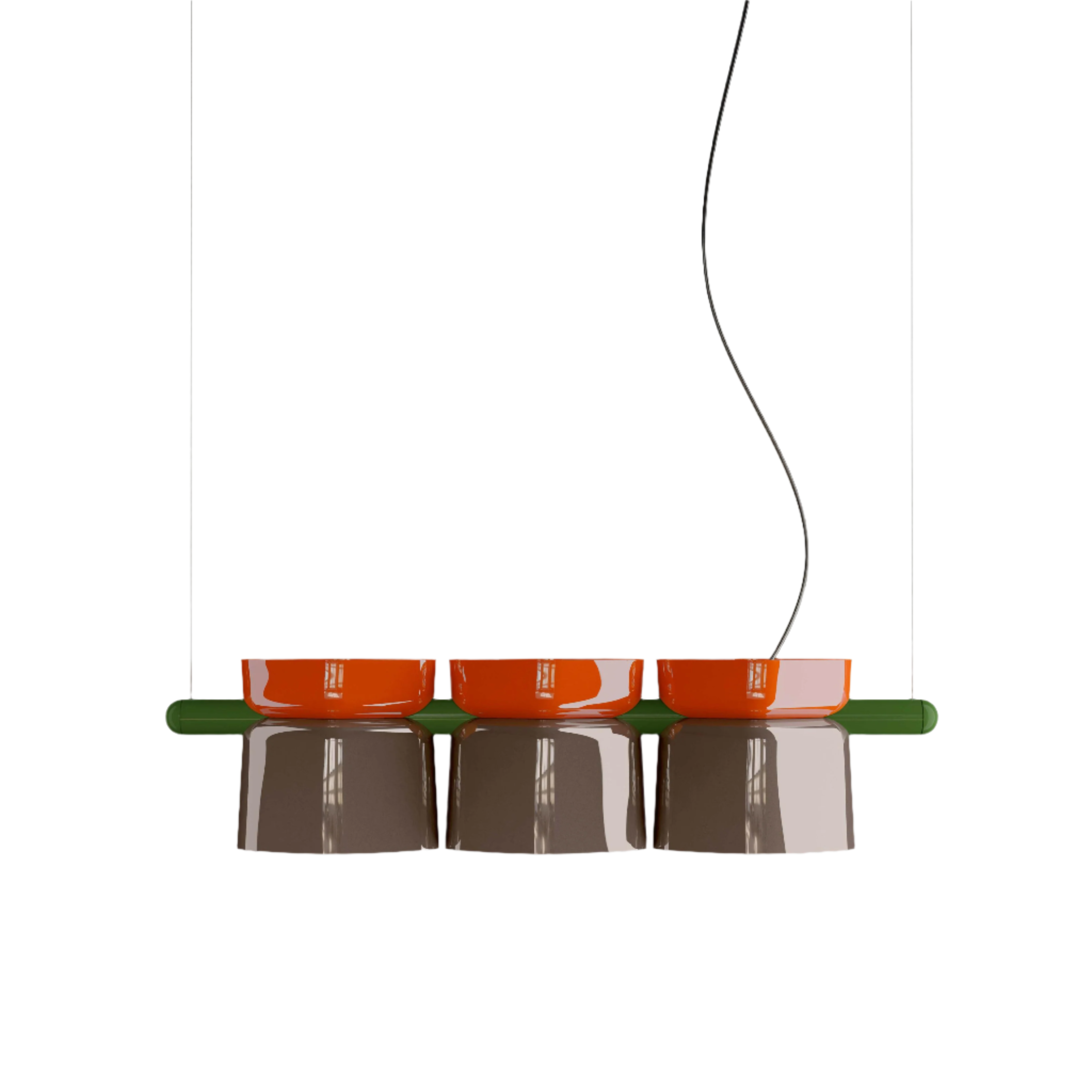 YAKITORI ceramic pendant lamp in mocha with orange and sage green