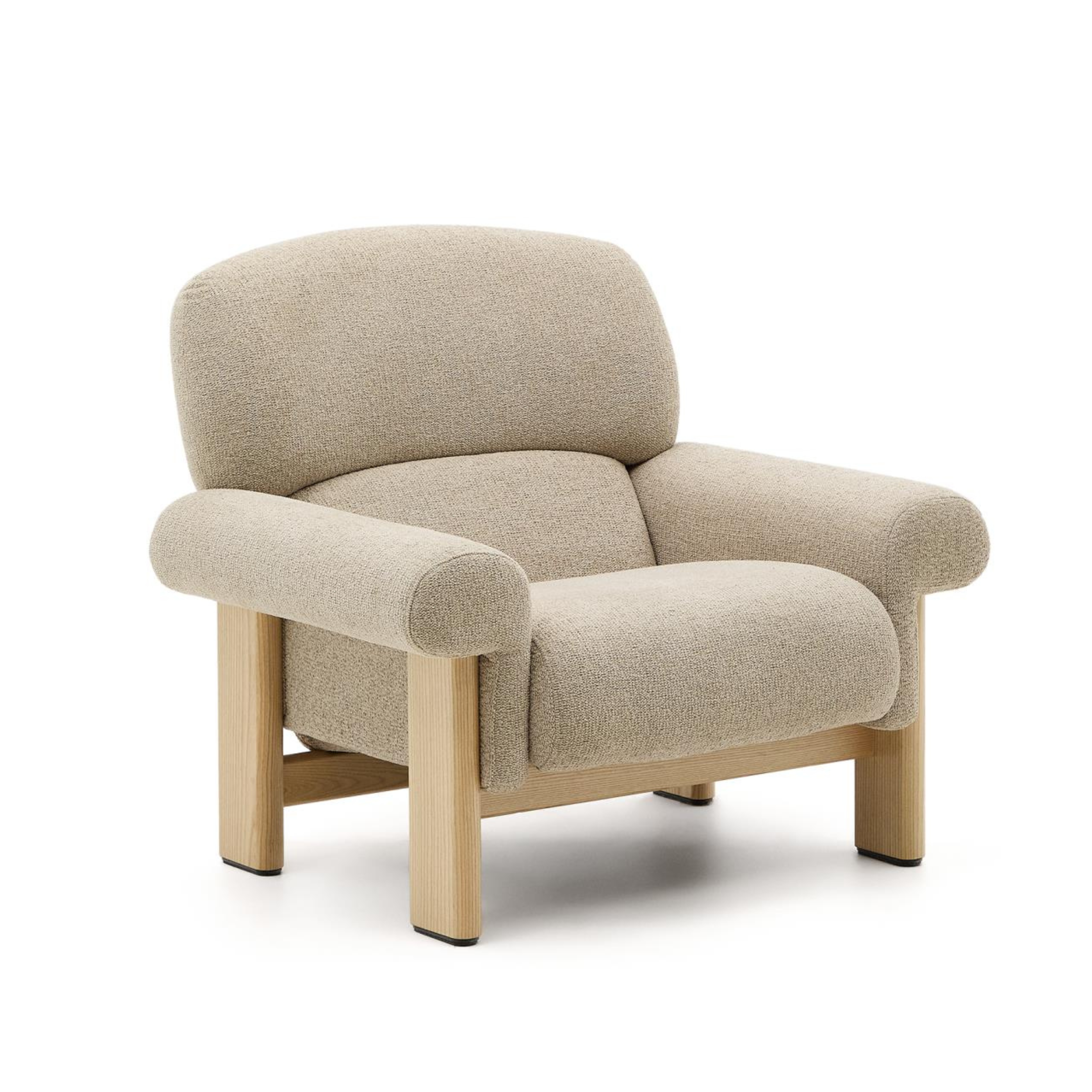 NEMA beige chenille armchair with an ash base