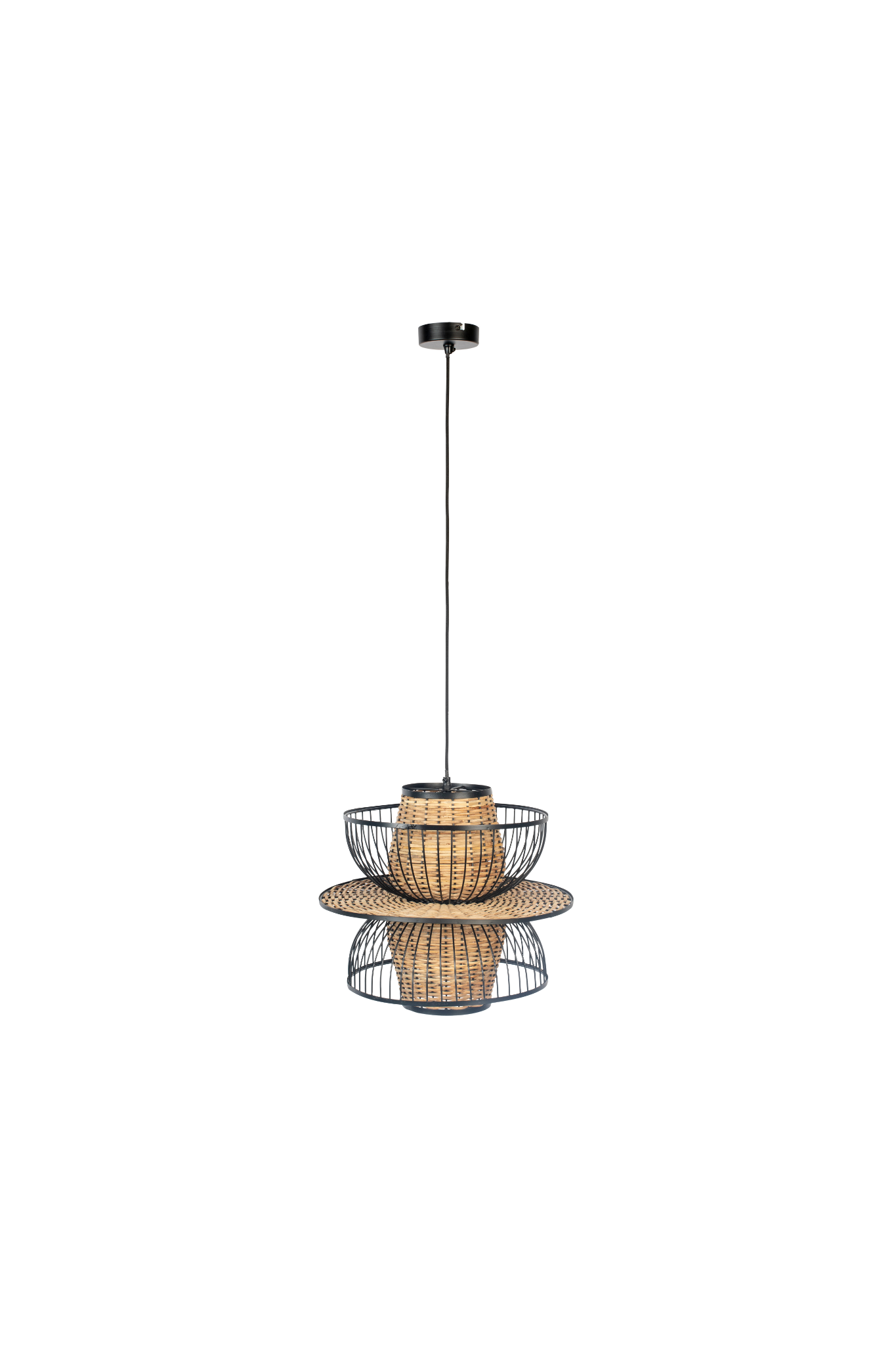 Závesná lampa CARMEN čierna s prírodným povrchom