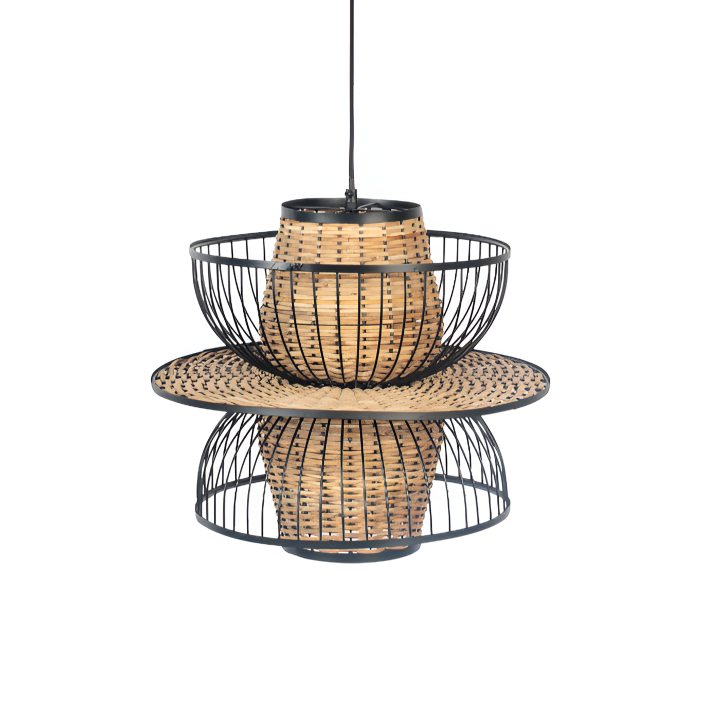 Závesná lampa CARMEN čierna s prírodným povrchom