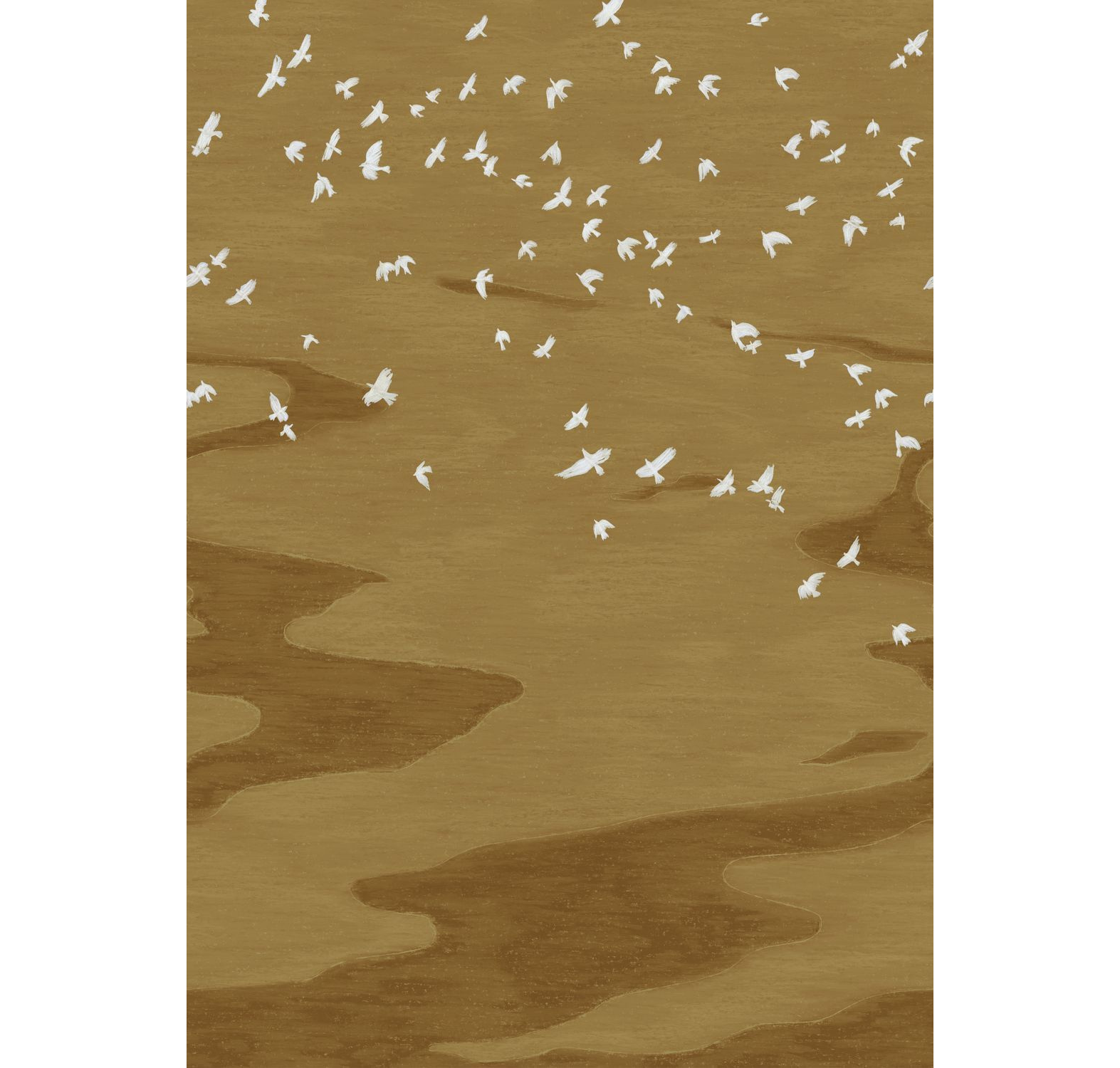 Nástenná maľba s motívom zvierat vtákov MIGRATION hnedá