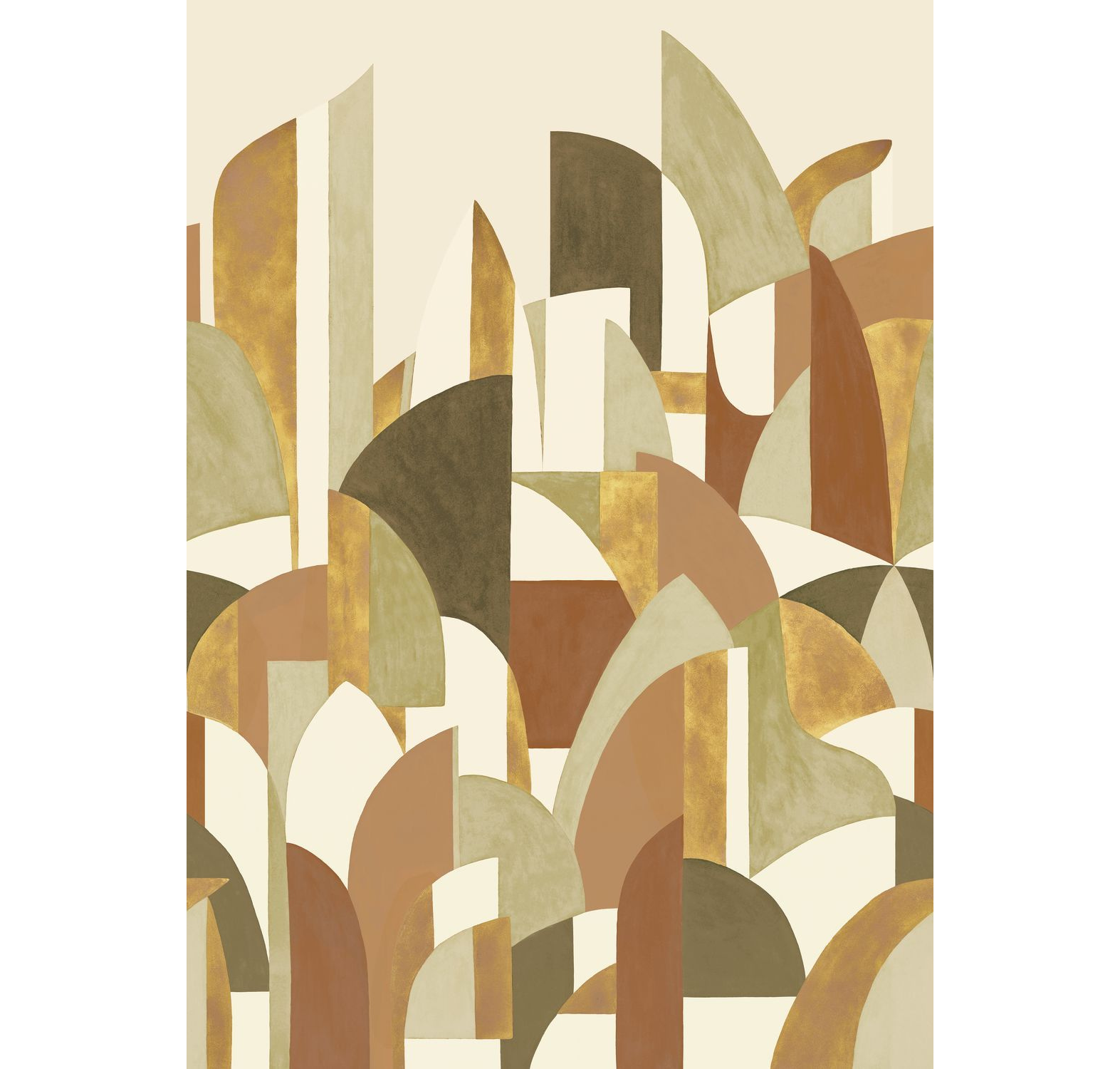 Beige mural with abstract pattern PABLO featuring green