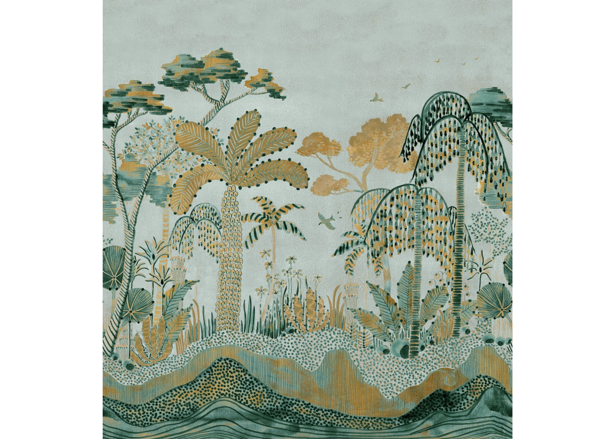 Mural with Tropical Landscape NOSARA Green