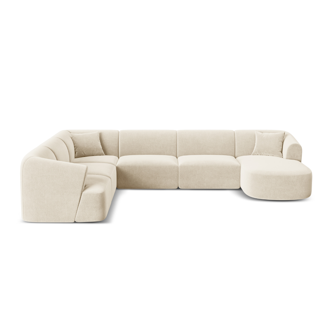 Rohová sedačka s ľavým sedením z jemného sametu panoramatická pre 7 osôb CAMPI svetlo béžová