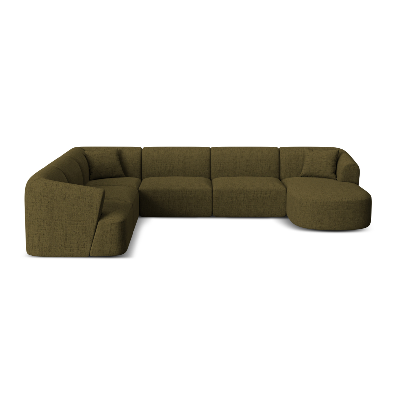 Zelený szenilový panoramatický rohový gauč pre 7 osôb CAMPI