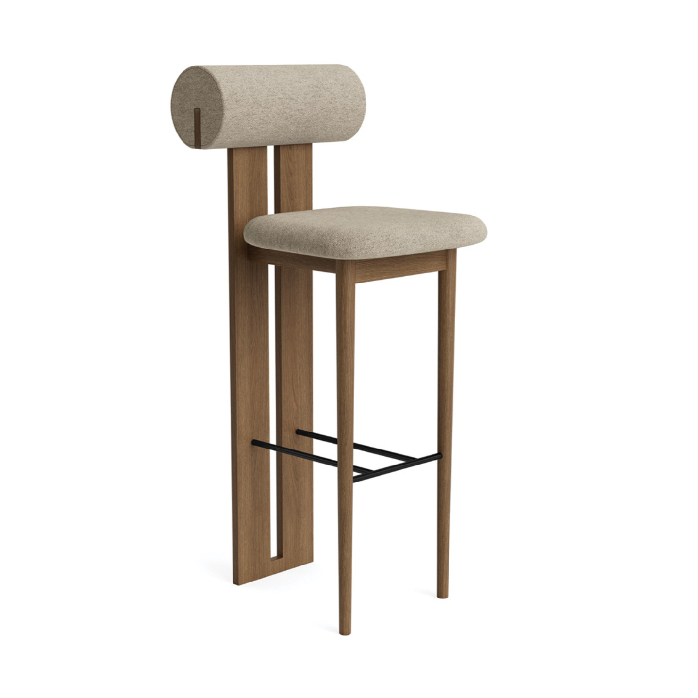 Upholstered stool HIPPO light smoked oak wood