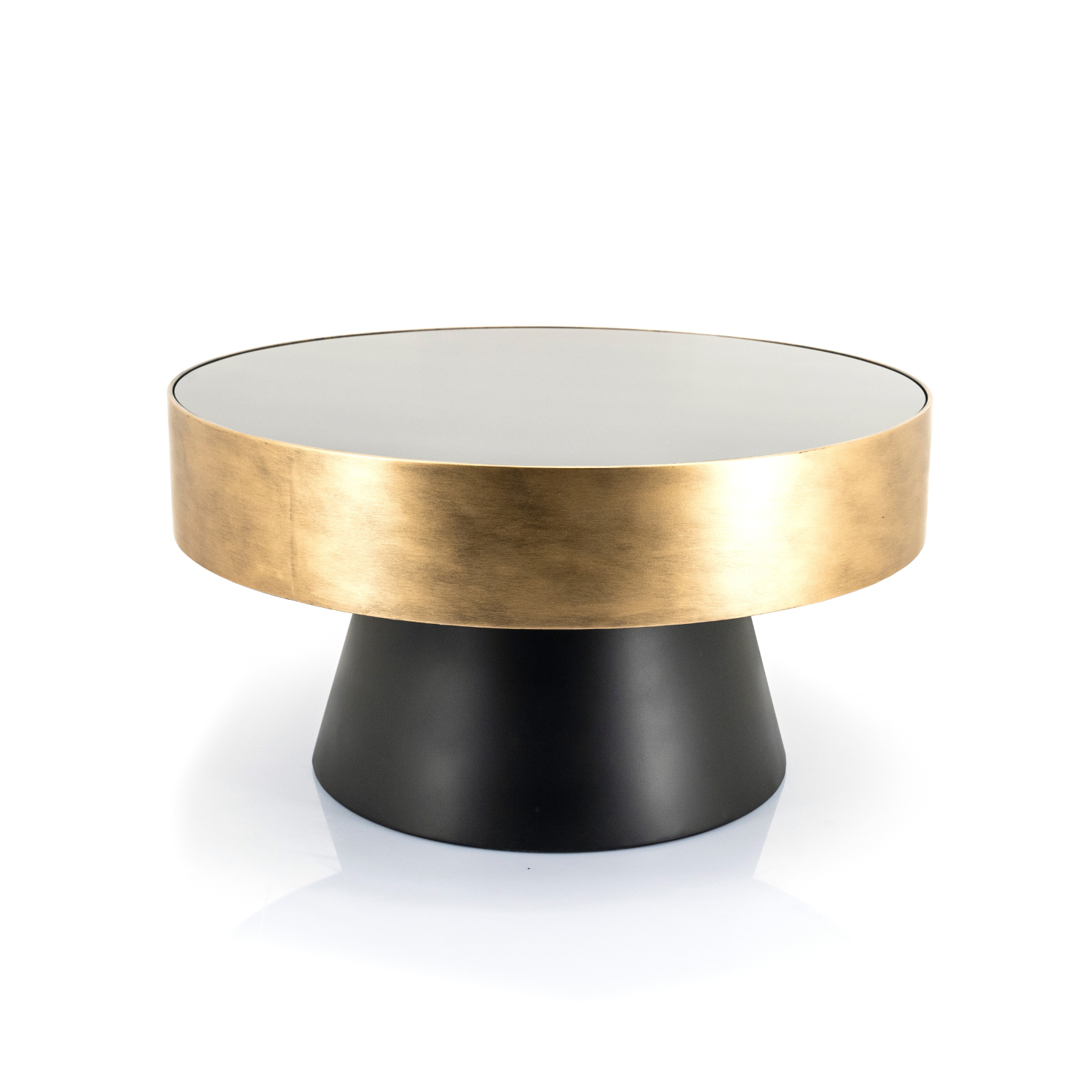 BUNGA coffee table in gold with a black base