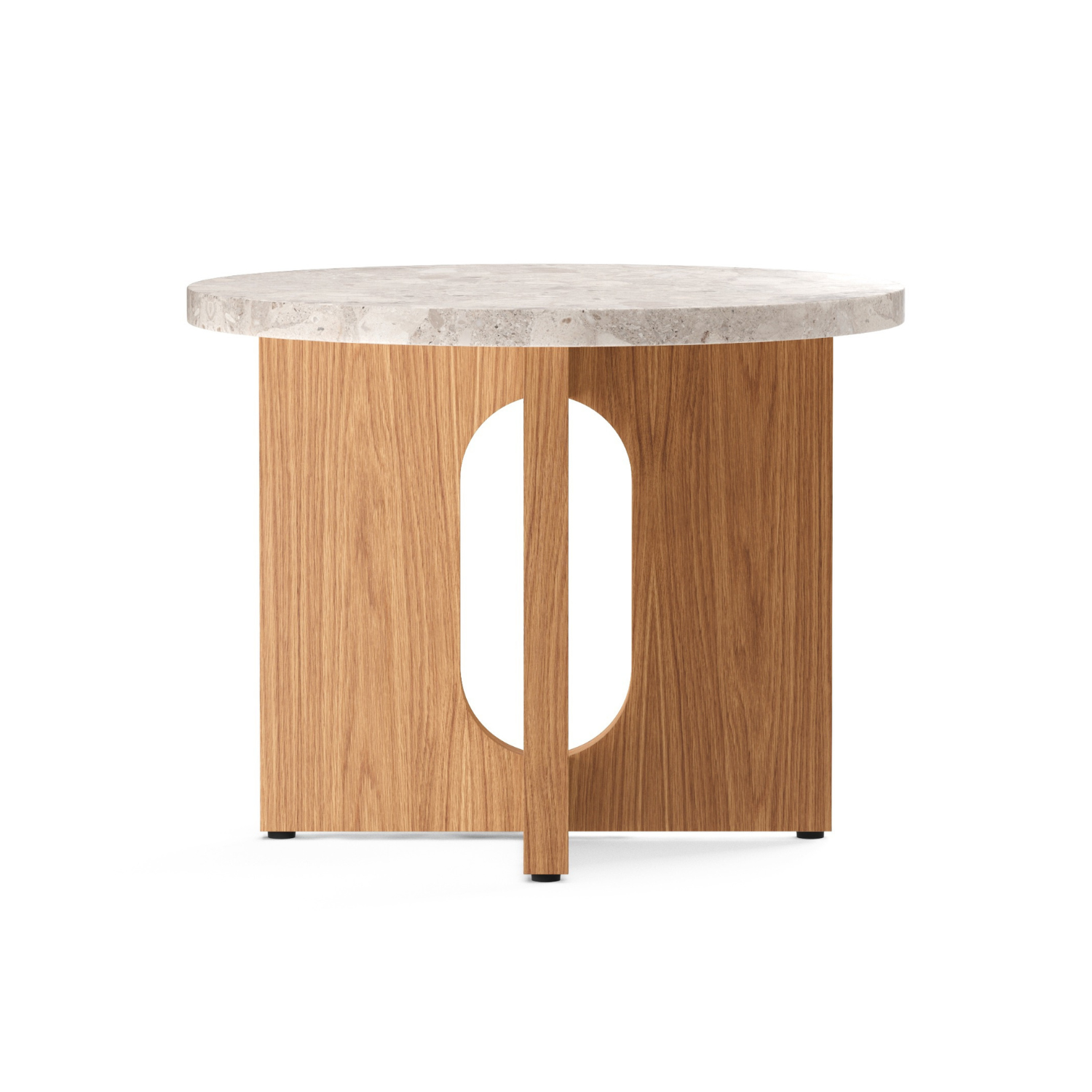 Bocný stolík ANDROGYNE biely mramor s dubovou základňou