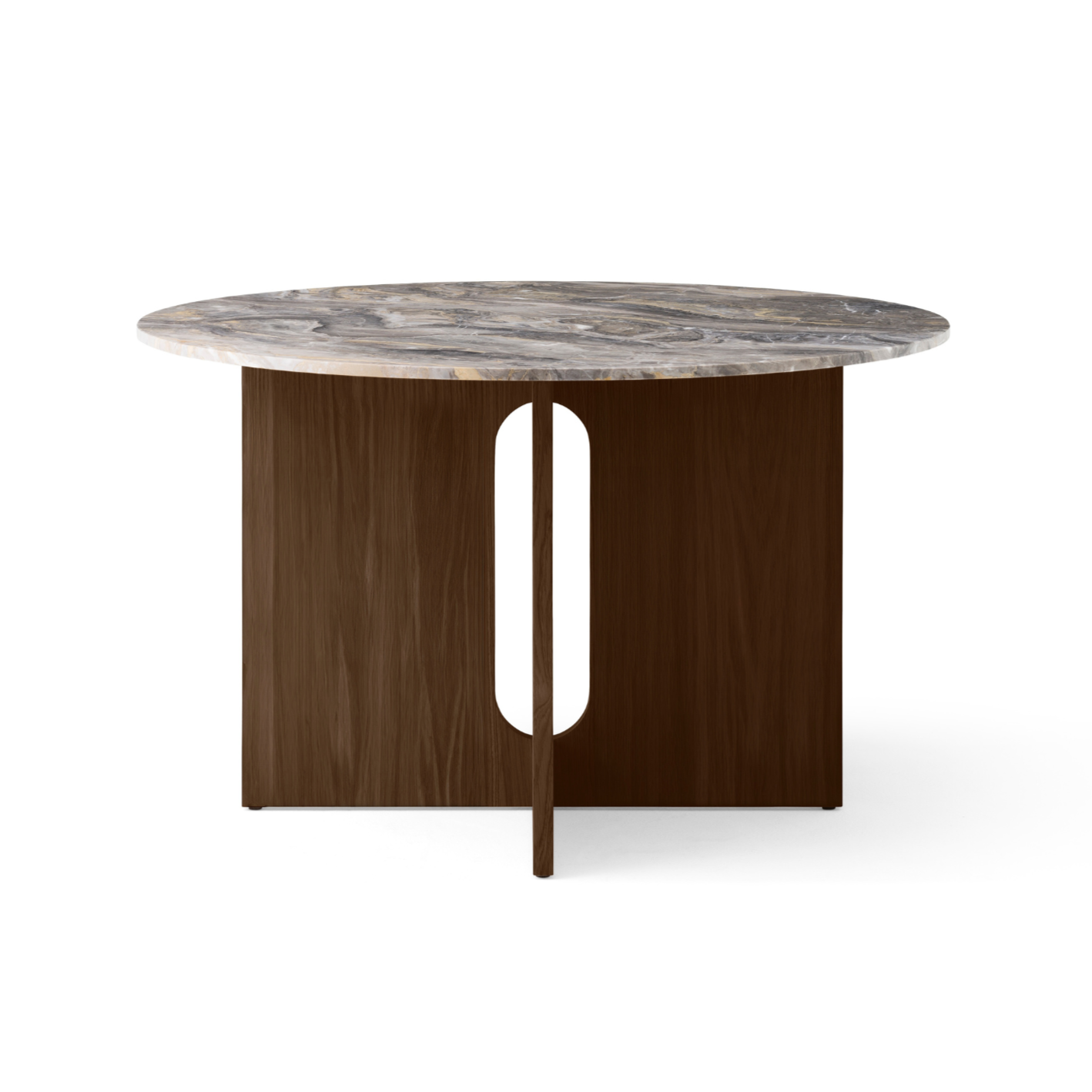 Round Table ANDROGYNE Gray Marble with Dark Oak Base