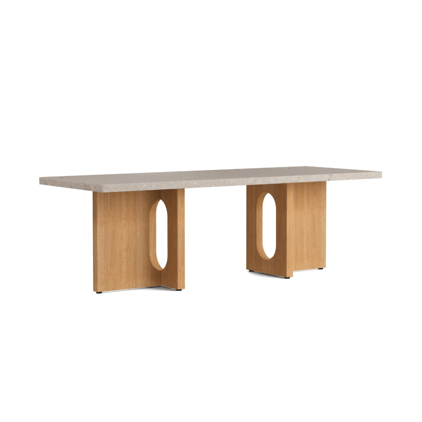 Kávový stolík ANDROGYNE béžový mramor s dubovou základňou