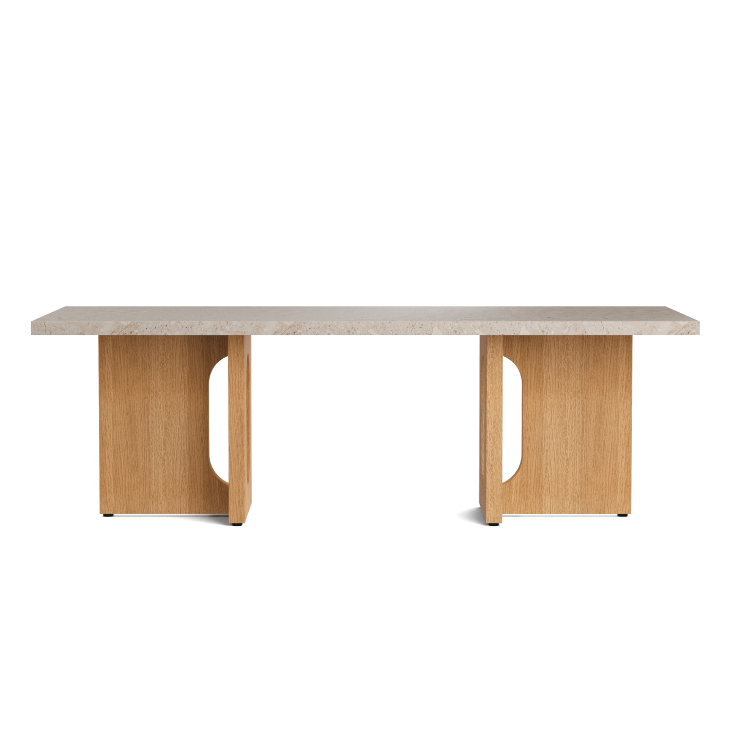 Kávový stolík ANDROGYNE béžový mramor s dubovou základňou