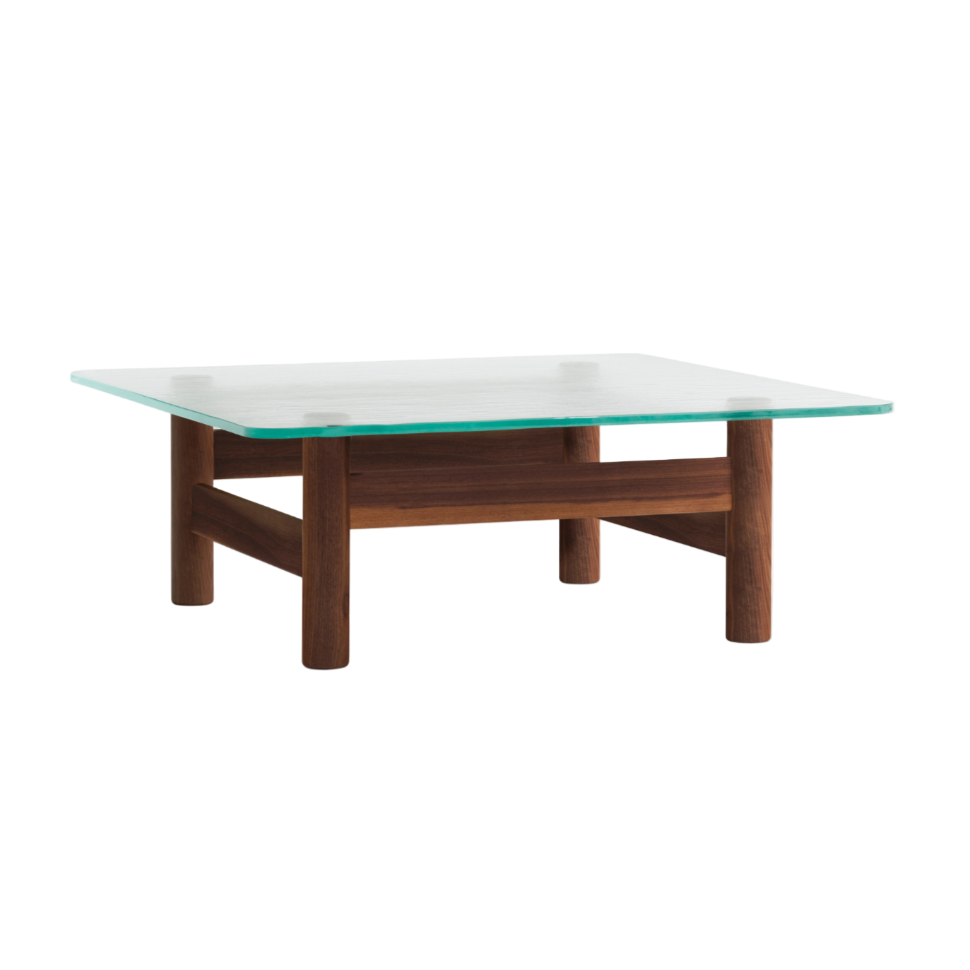 BRASILIA coffee table with glass top and walnut base