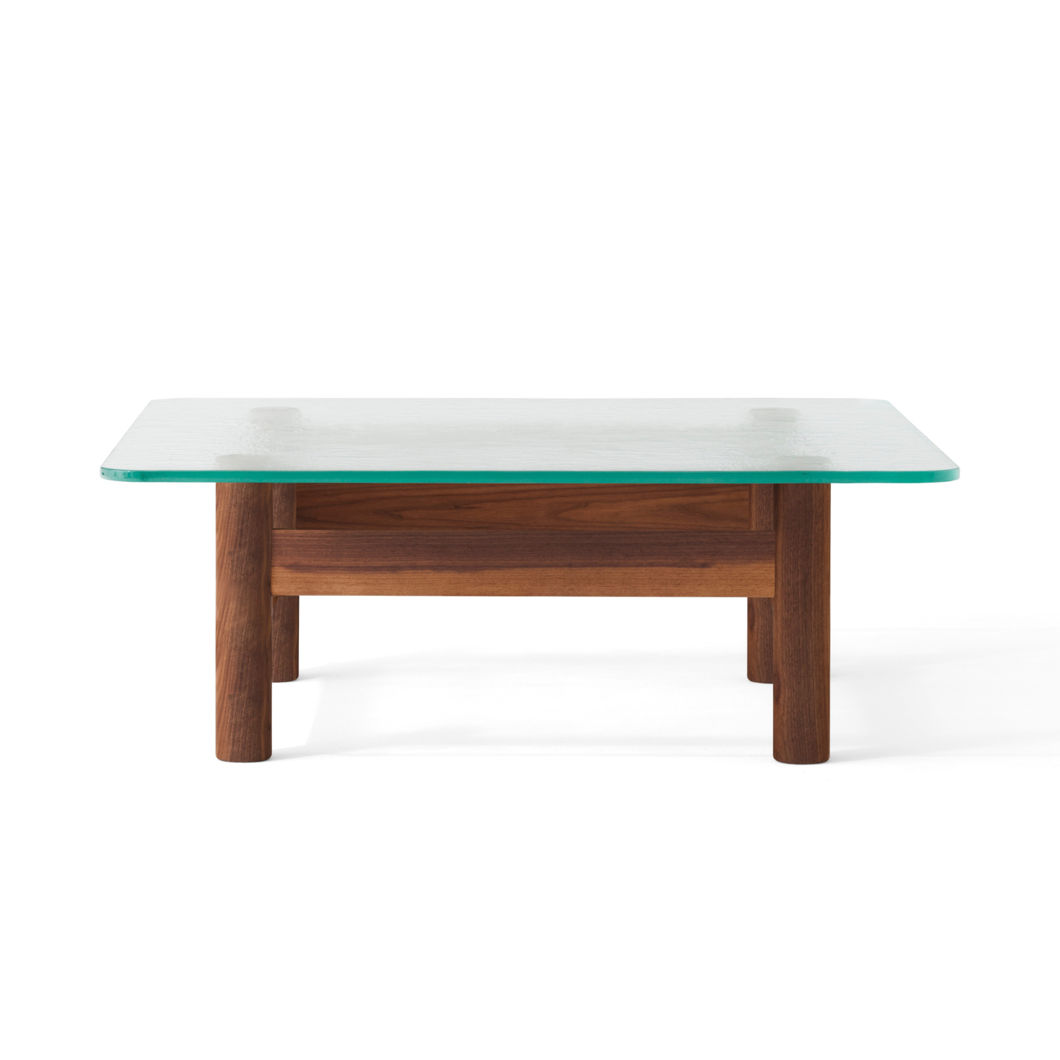 BRASILIA coffee table with glass top and walnut base