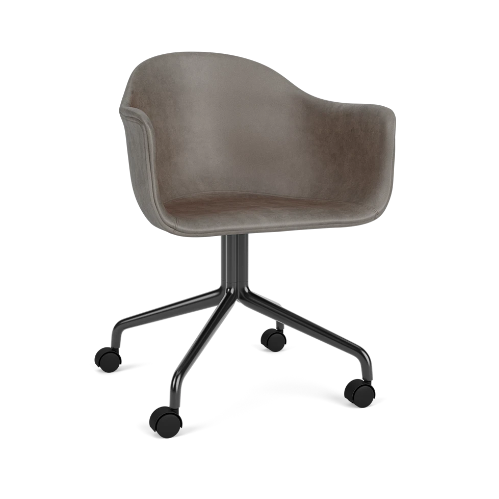 HARBOUR office armchair gray leather with black base