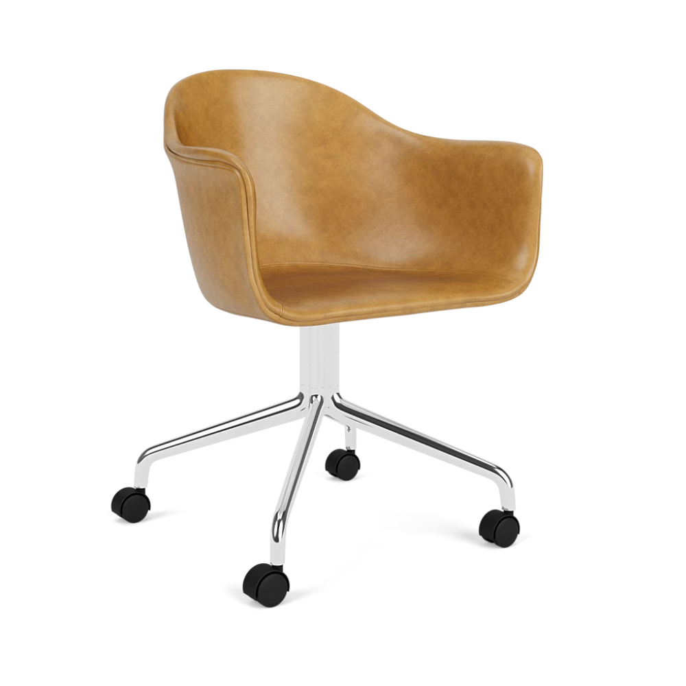 HARBOUR office armchair in cognac leather with aluminum base
