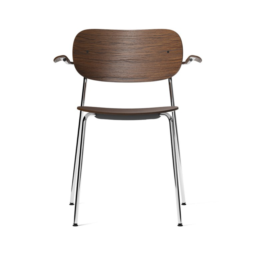 Kreslo s podrúčkami CO tmavý dubový dyha s chrómovým podstavcom