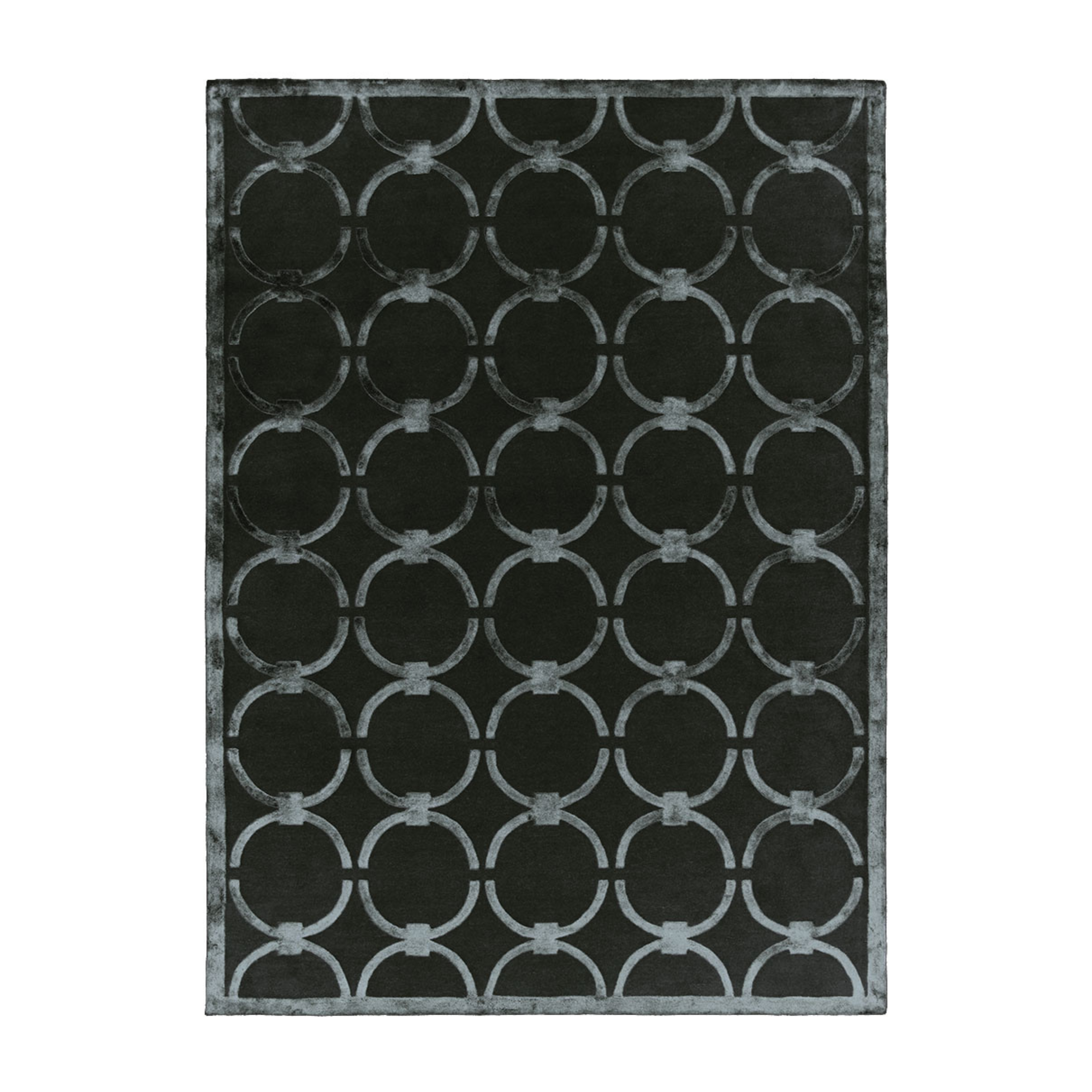Koberec GLAM tmavosivý s modrým geometrickým vzorom