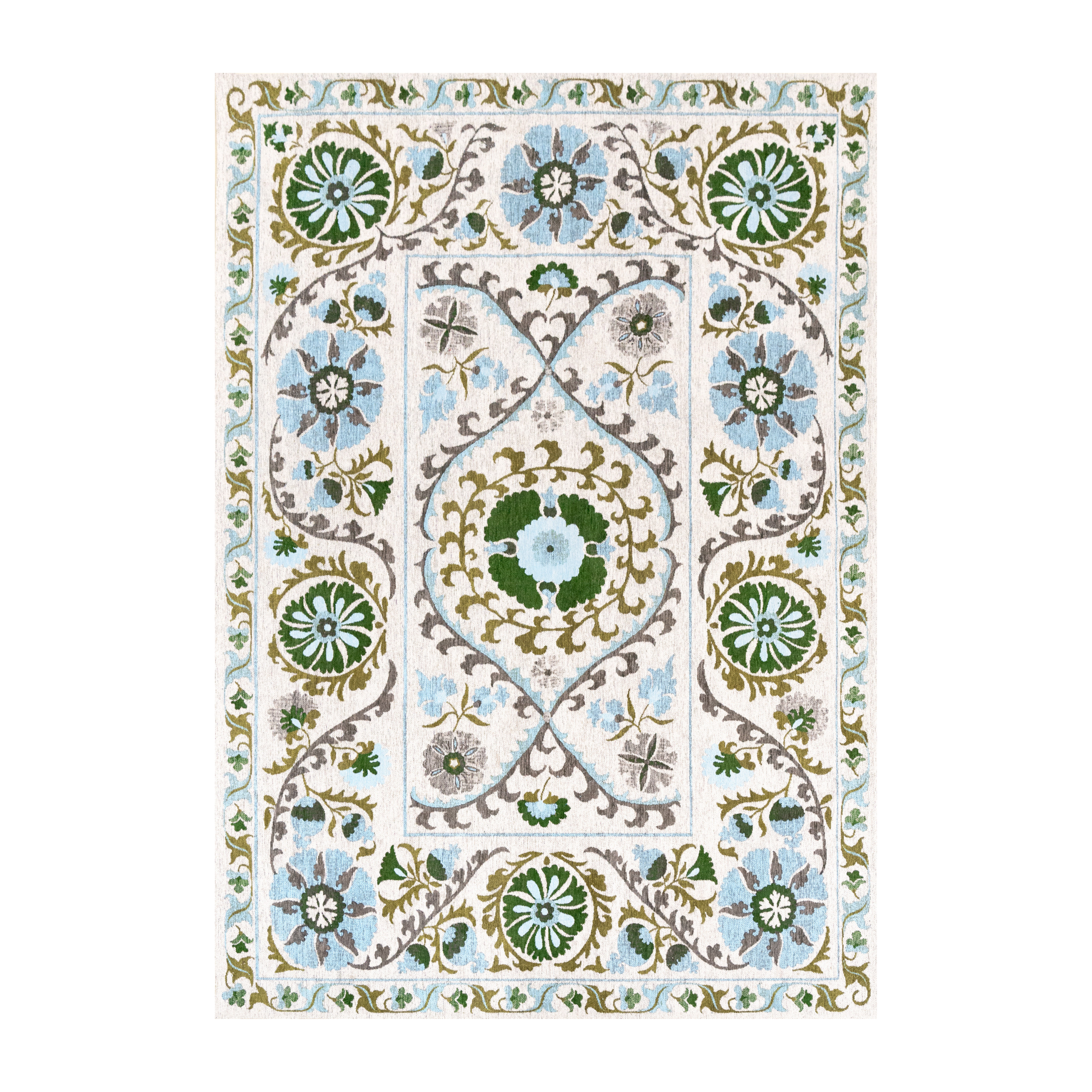 Koberec SUZANI SLAVIA zlomená biela so zelenou a modrou