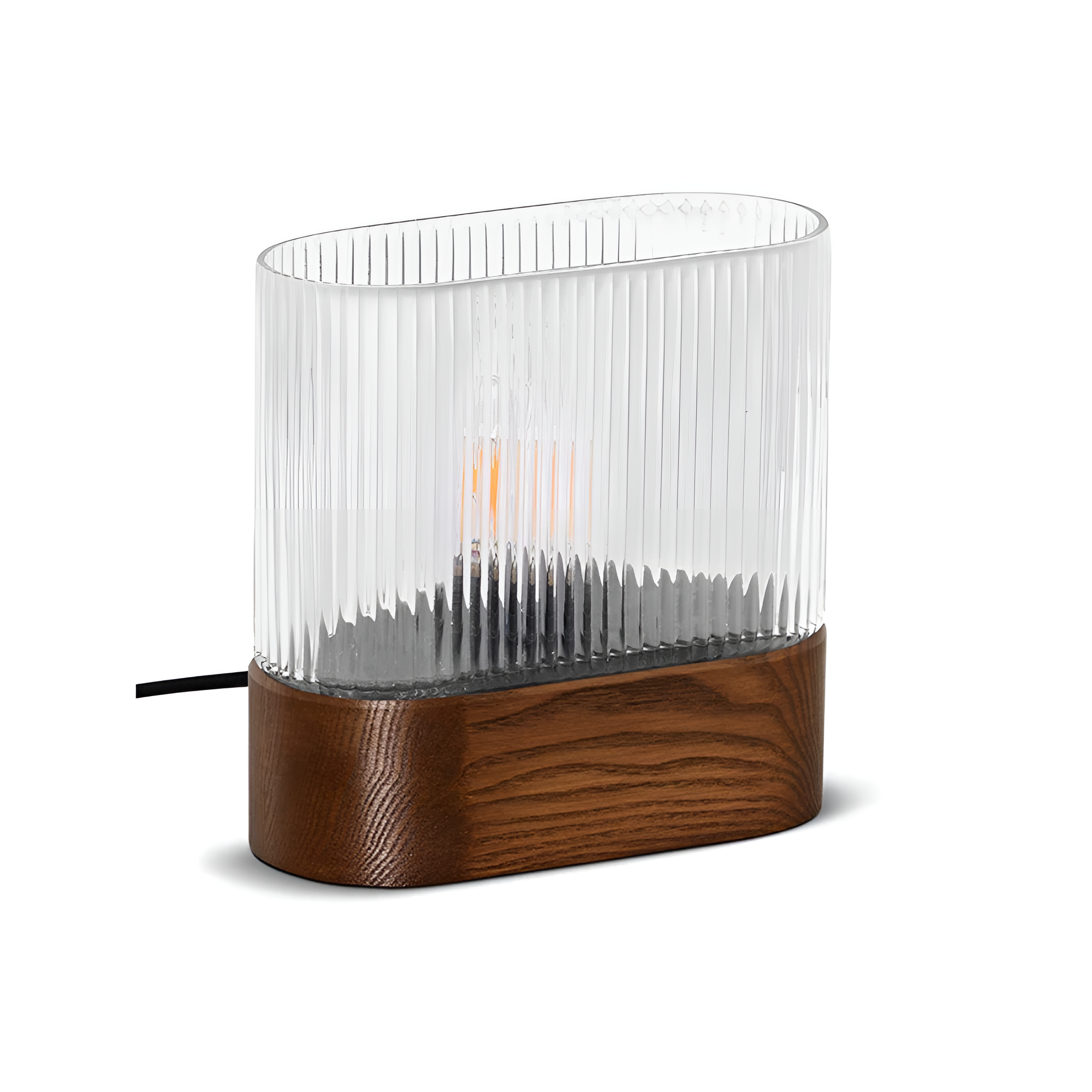 Stolná lampa FLUMINA sklo ryhované a jaseňové drevo