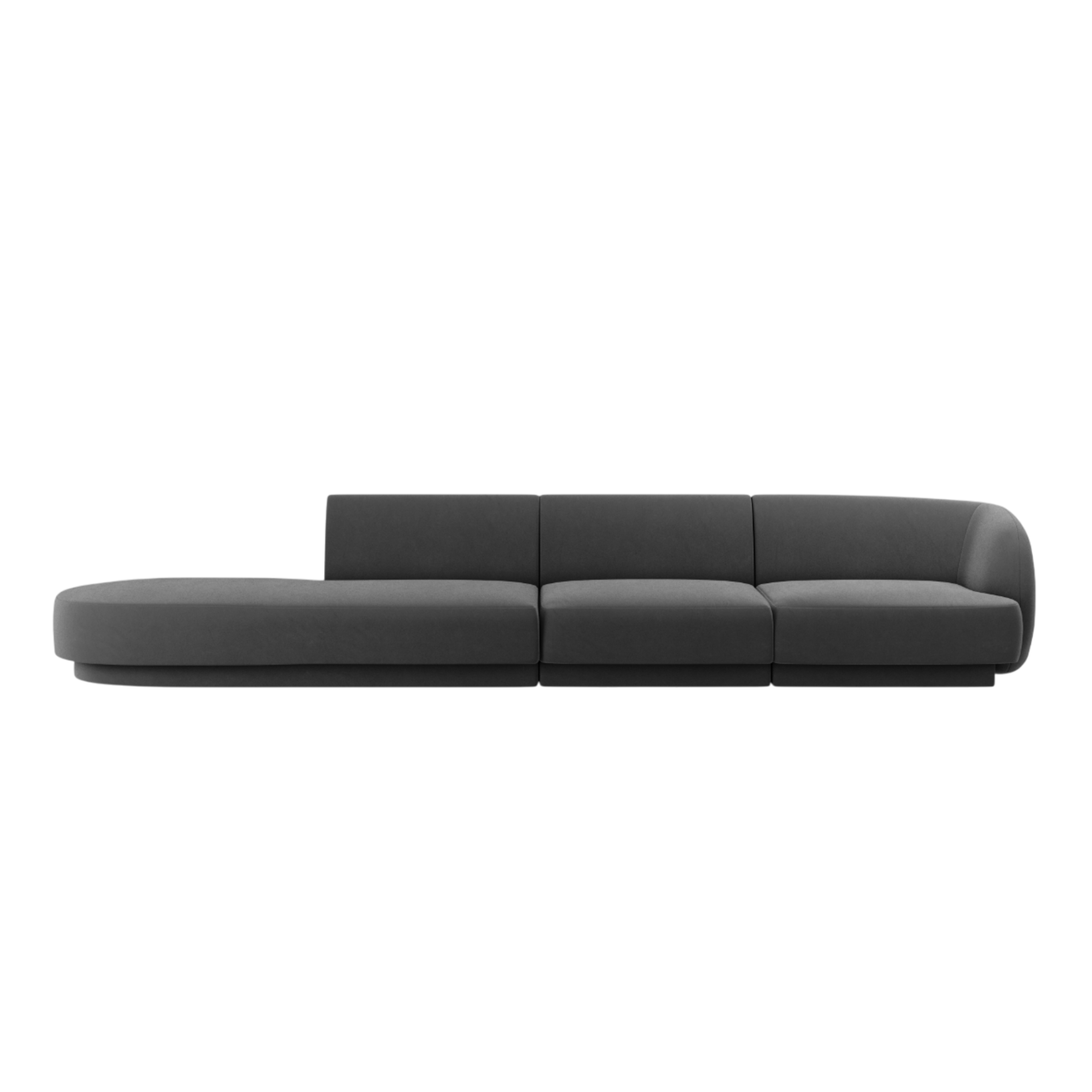 Sofa z jemného velúru ľavostranná 4-miestna otvorená MILEY tmavosivá
