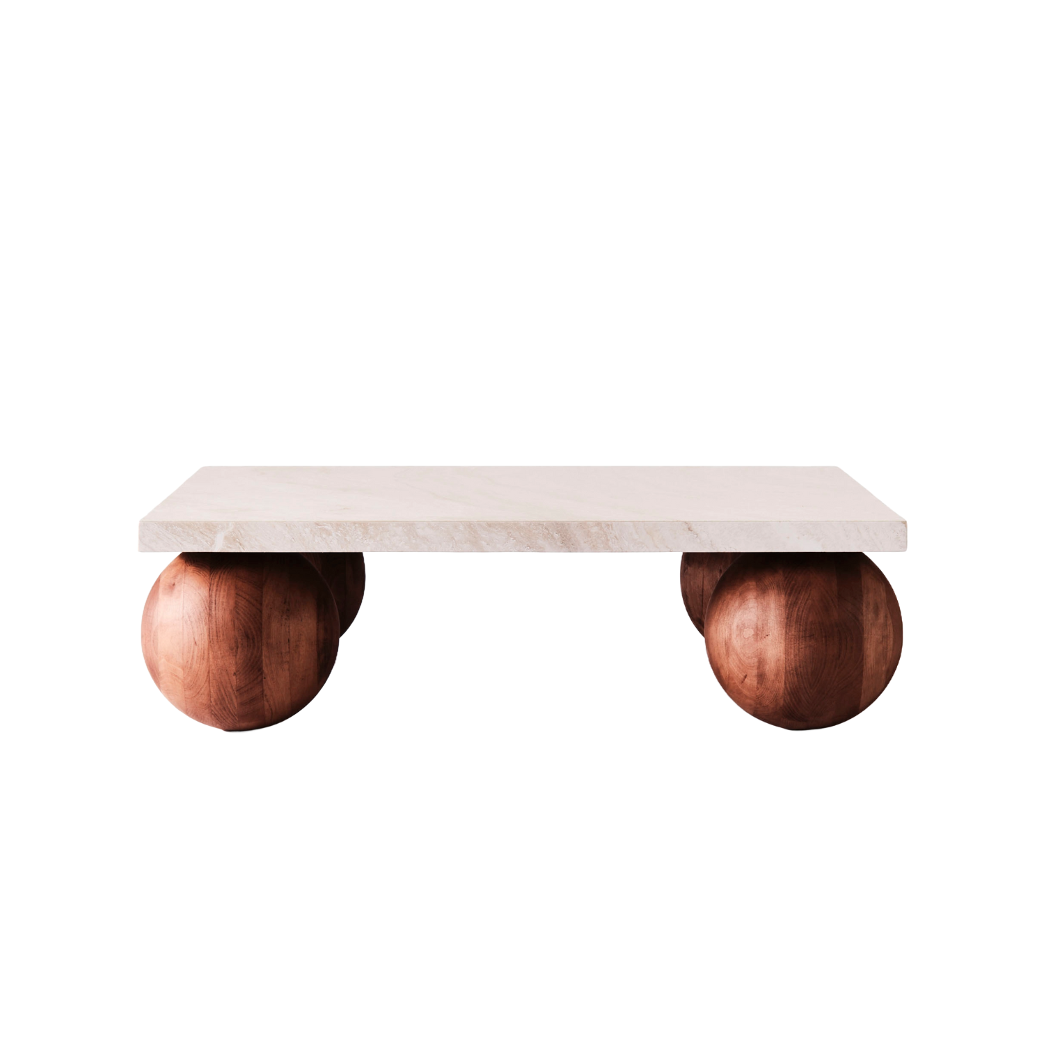 SPHERE coffee table with travertine marble and ash base