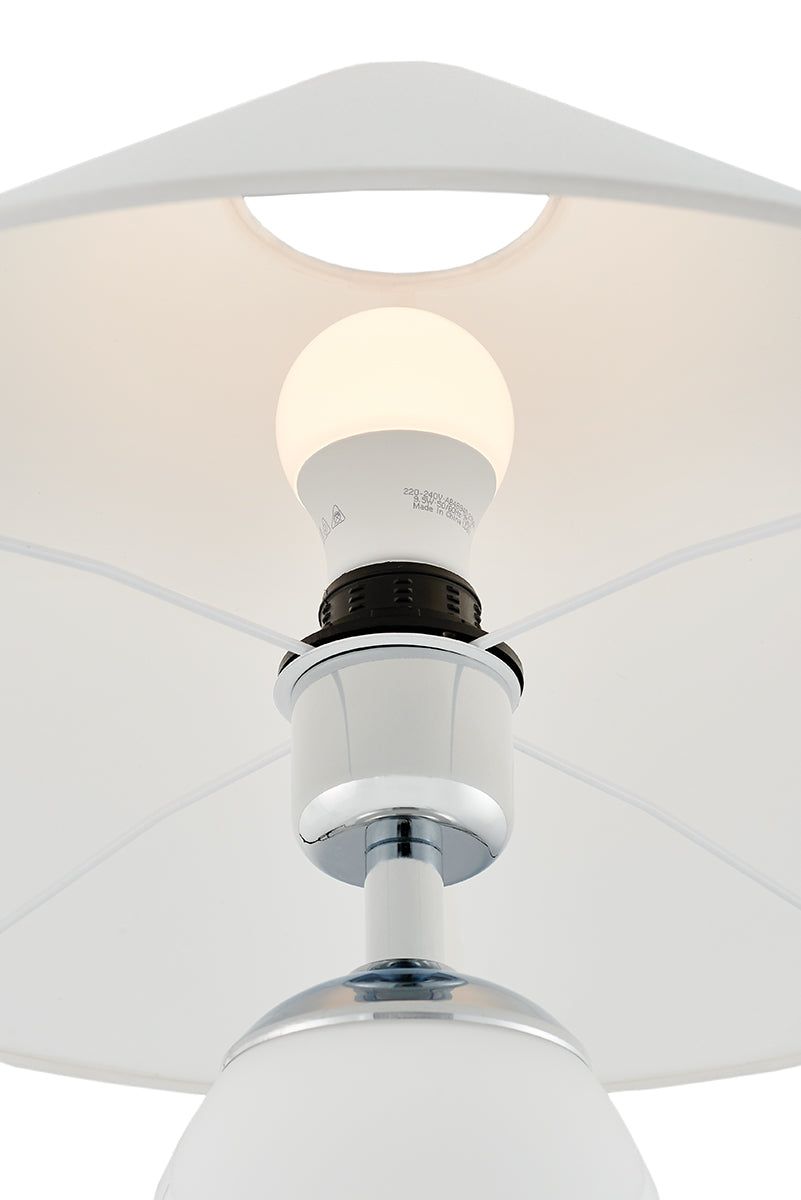 Stolná lampa REA biela s mliečnou základňou a strieborným povrchom