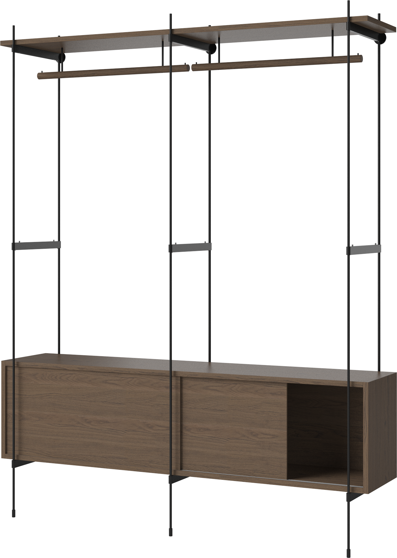 Regál s vešiakom ROD tmavý dubový dyha s čiernym rámom