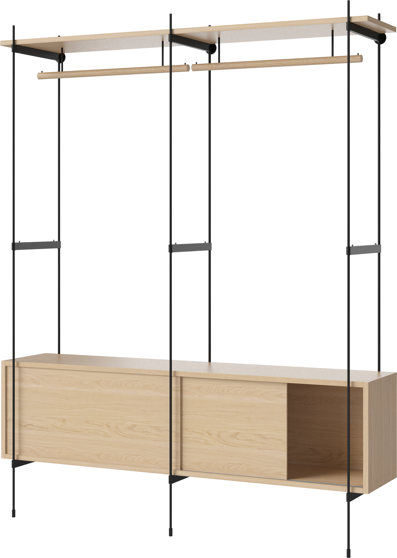 Regál s vešiakom ROD bielený dubový dyha s čiernym rámom