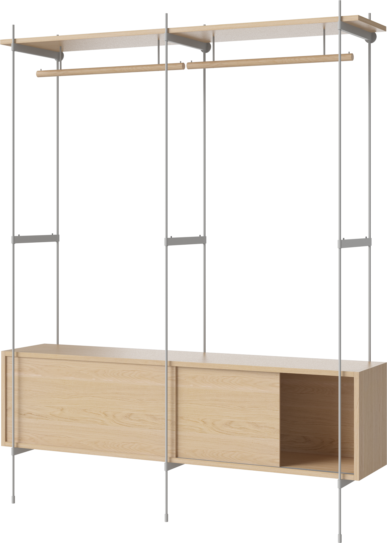 Regál s vešiakom ROD bielený dubový dyha so železnou rámom