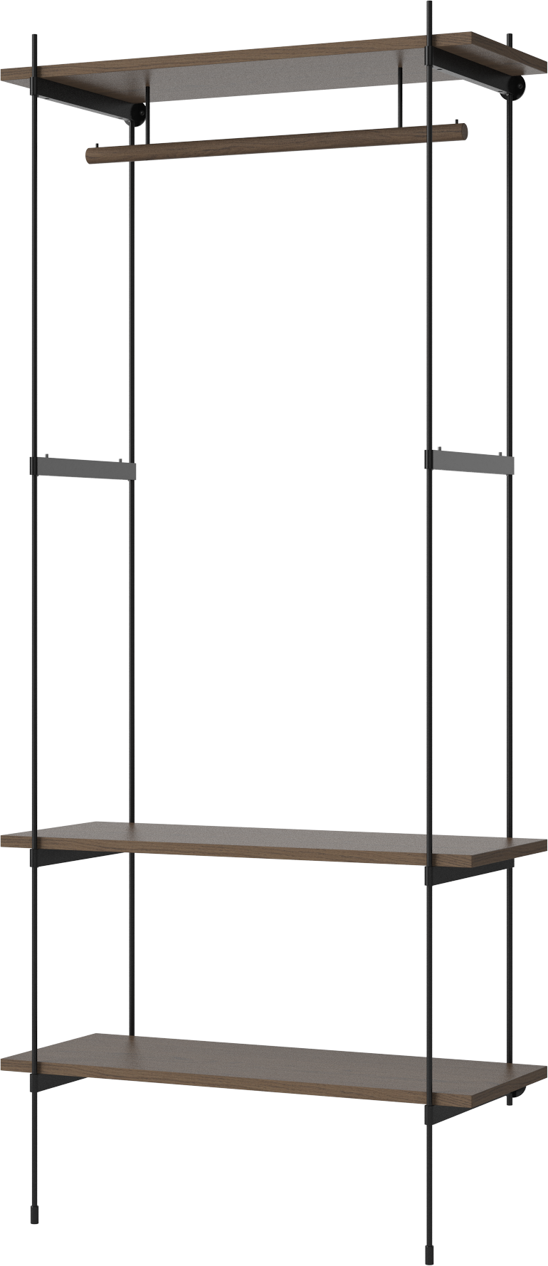 Regál s vešiakom ROD tmavý dubový dyha s čiernym rámom