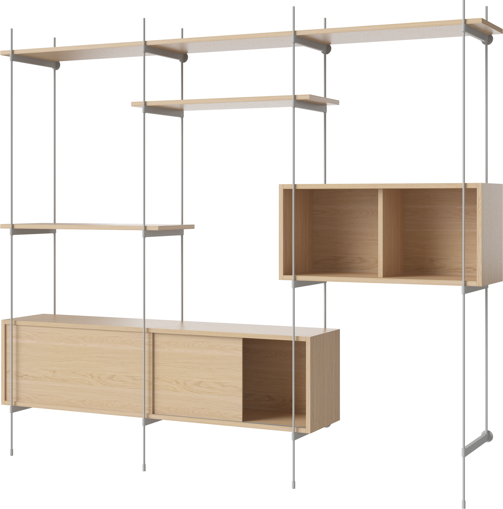 Regál so skrinkami ROD bielený dubový dyha so železnou konštrukciou