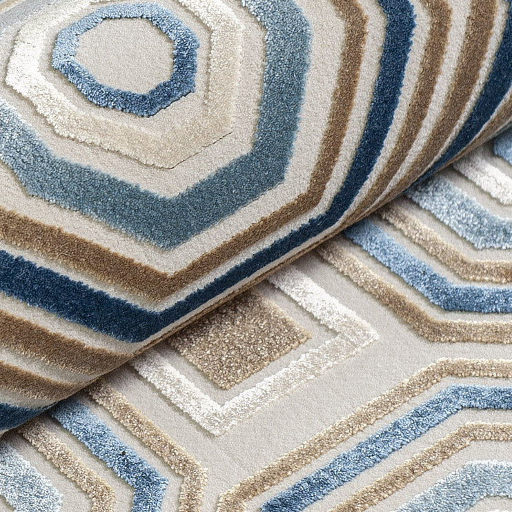 Royal Beige Carpet with Blue Geometric Pattern
