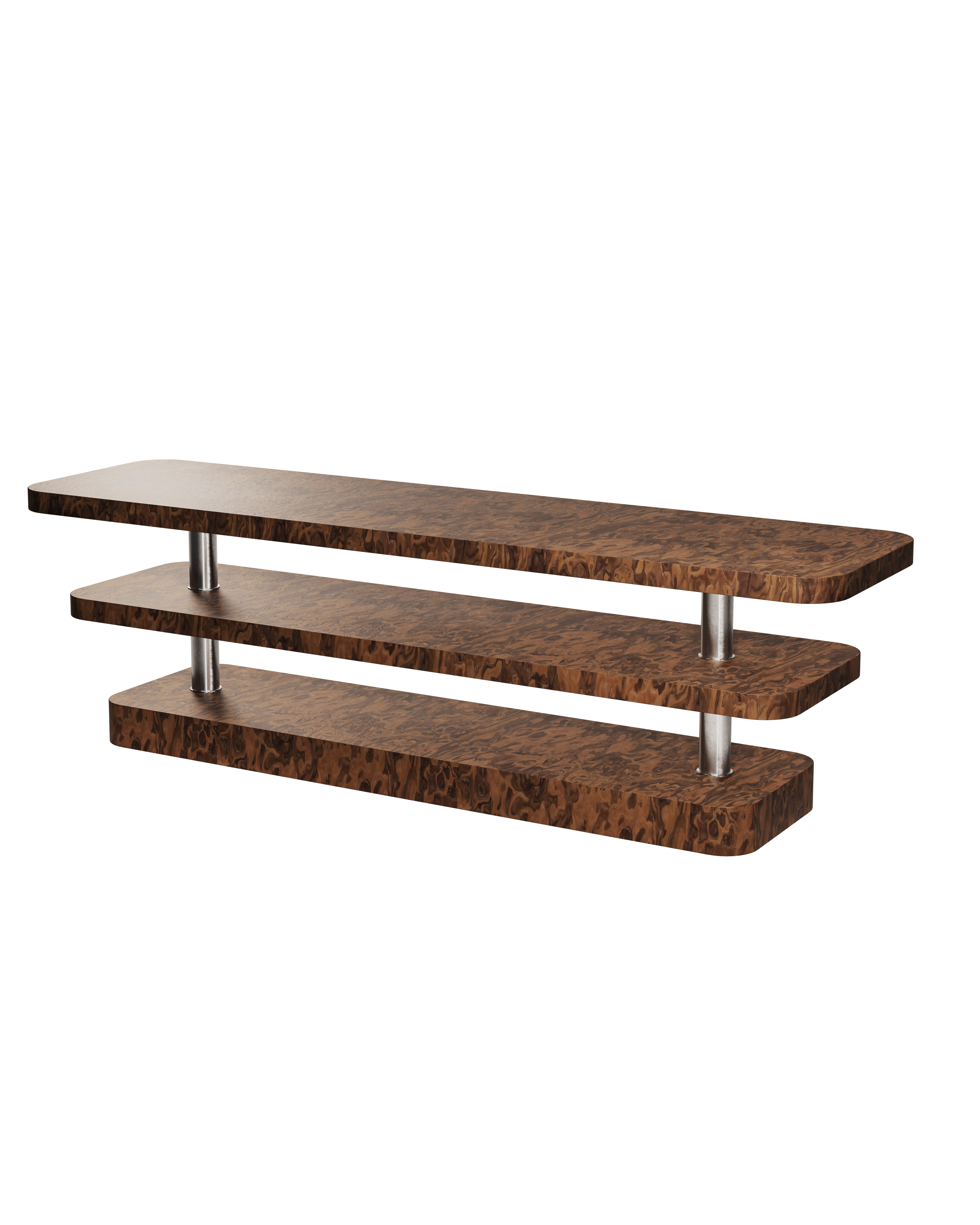 Televízna skrinka REL dyha California Burl so oceľovými prvkami